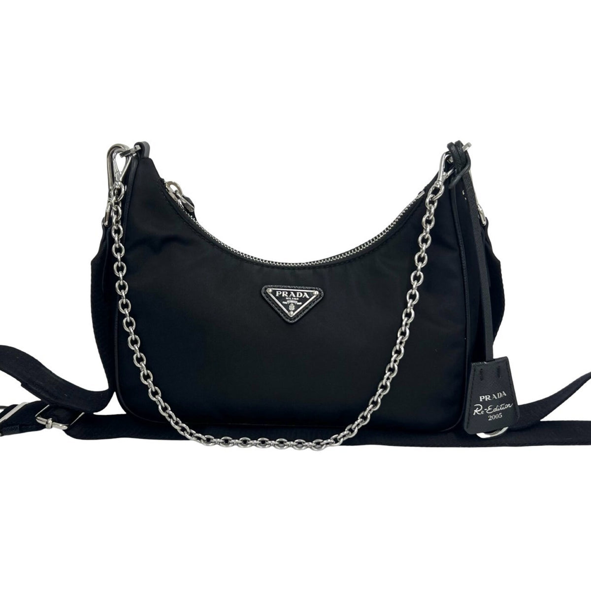 Prada Black Nylon Leather Pouch Shoulder Bag (Pre-Owned)