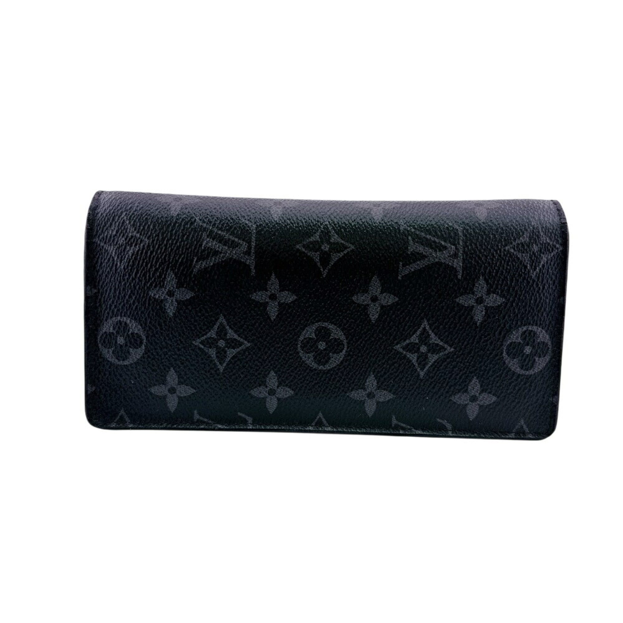 Louis Vuitton Monogram Eclipse Black Leather Long Wallet (Bi-Fold) (Pre-Owned)