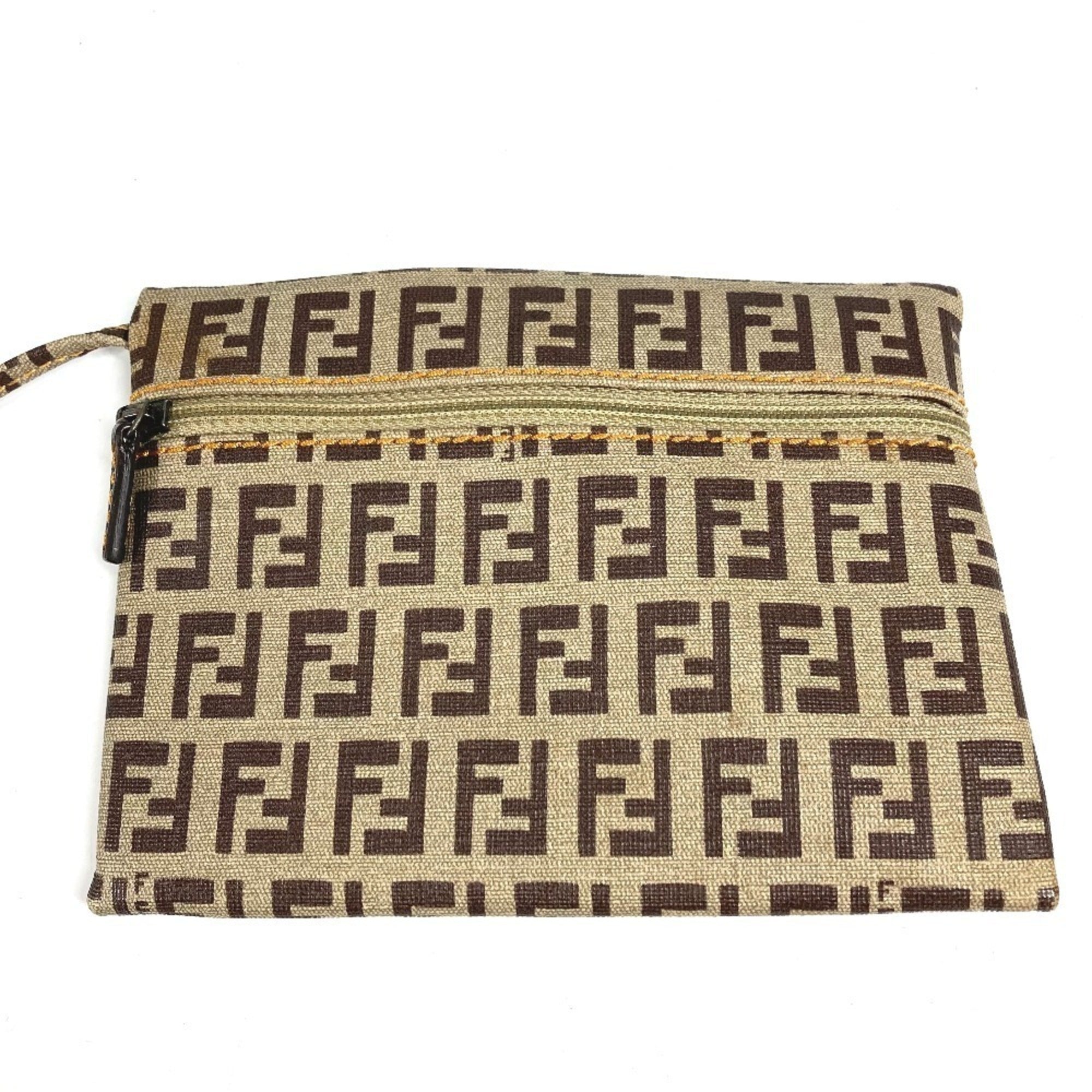 Fendi Zucca Beige Brown Coated Canvas Shoulder Bag Tote Bag (Pre-Owned)