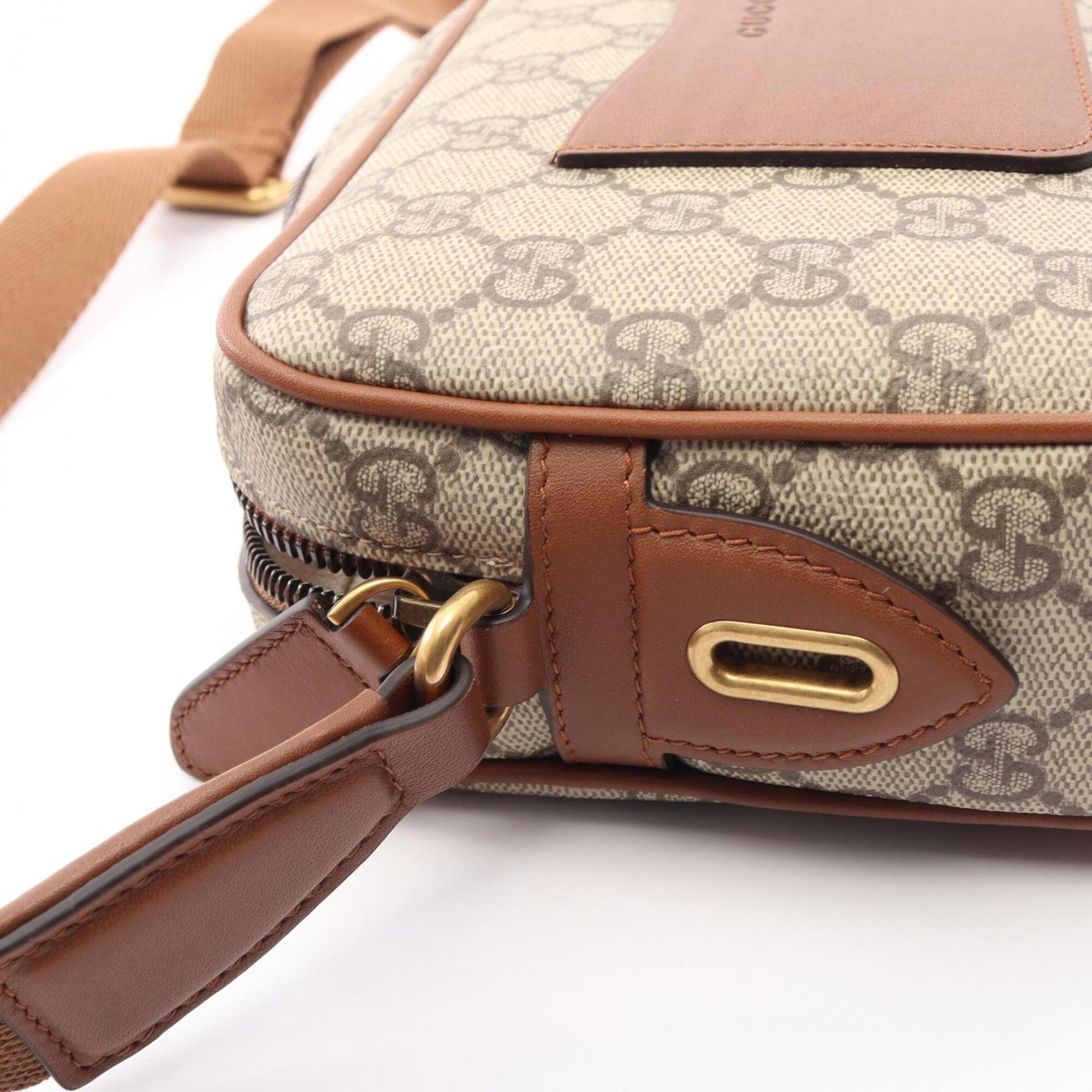 Gucci Beige Brown Coated Canvas Leather Handbag Shoulder Bag (Pre-Owned)