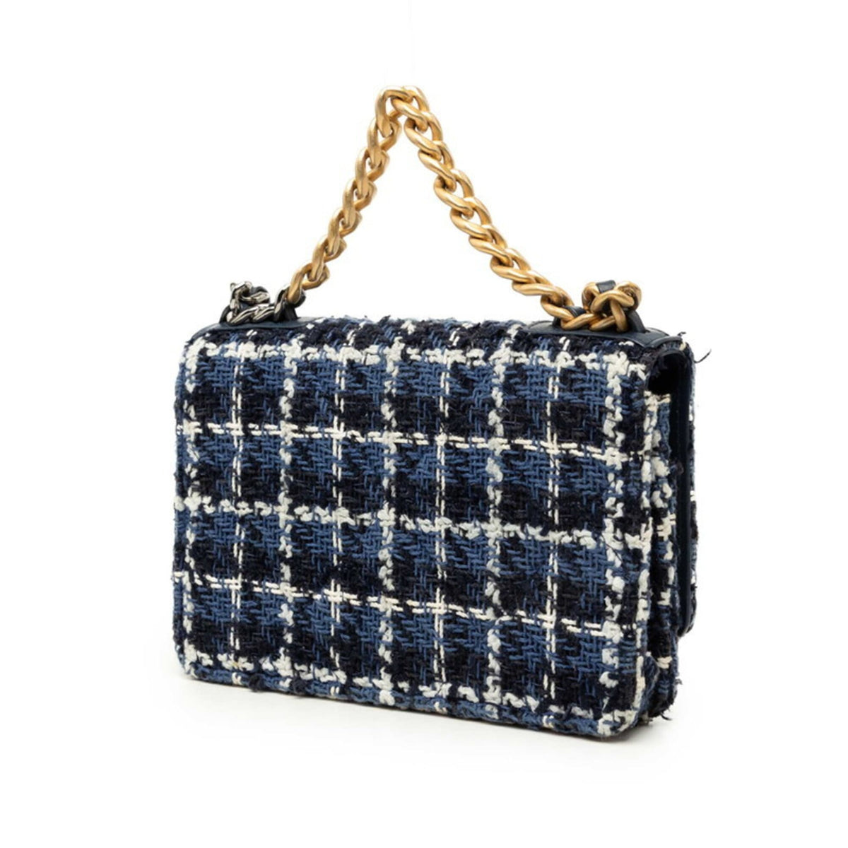 Chanel Blue Multi-Color Tweed Leather Handbag Shoulder Bag (Pre-Owned)