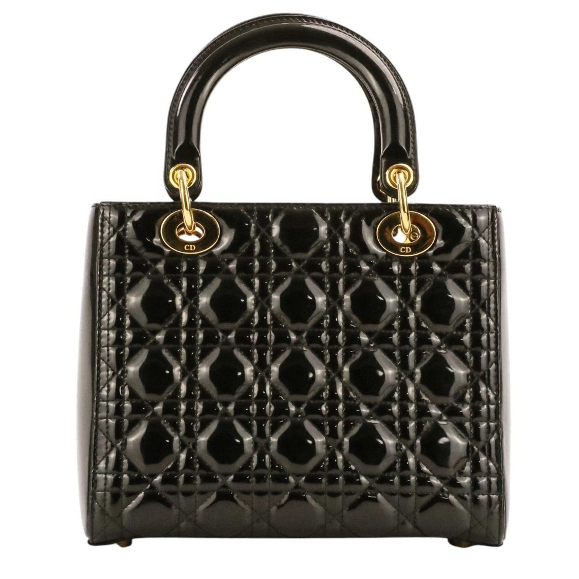Christian Dior Lady Dior Black Patent Leather Handbag (Pre-Owned)