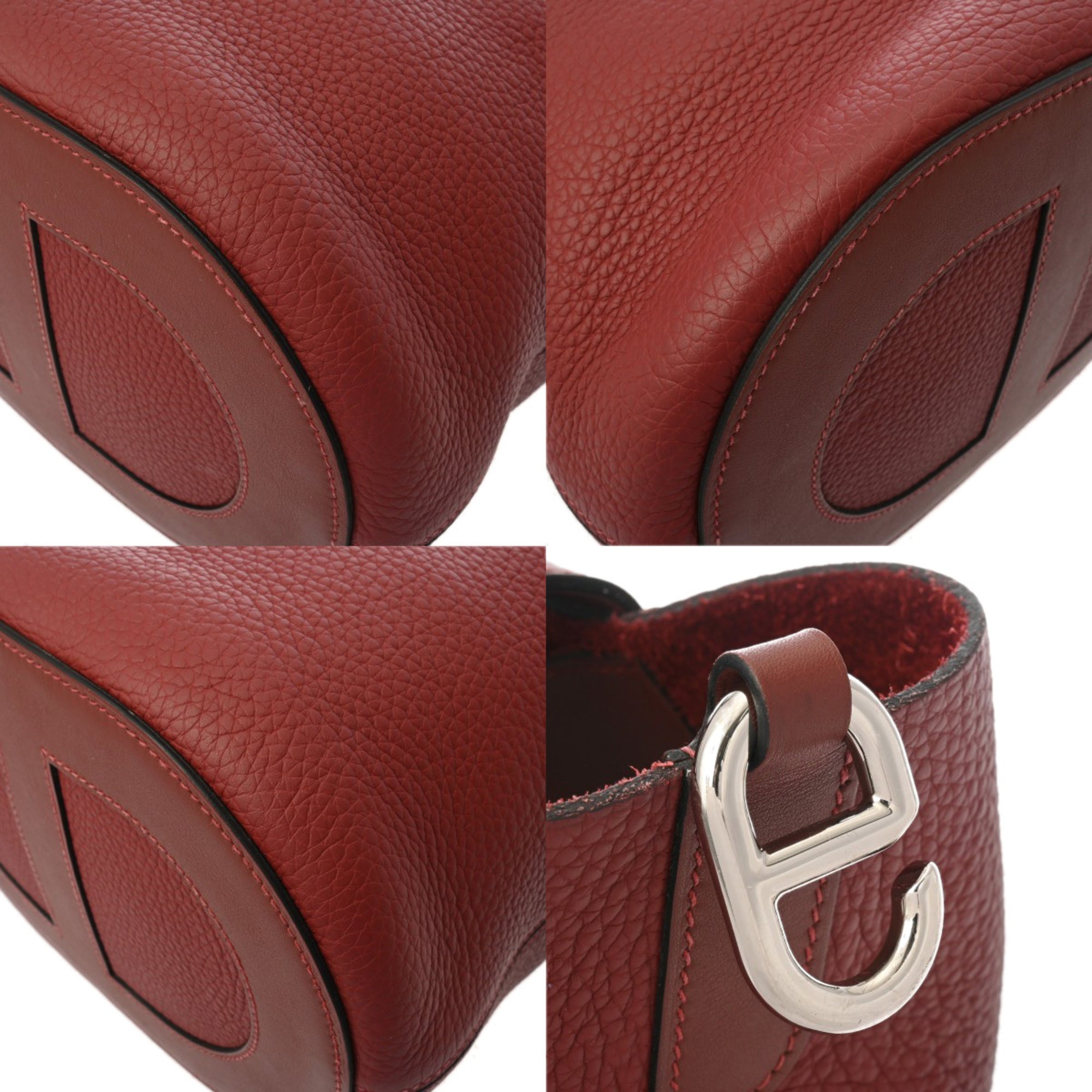 Hermes Rouge H Taurillon Clemence Leather Swift Leather Handbag (Pre-Owned)