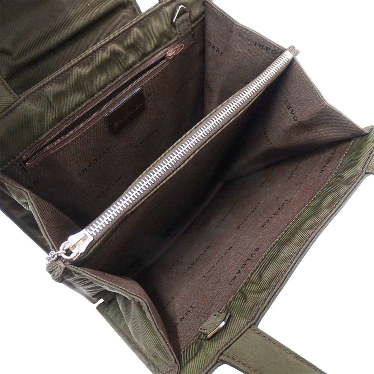 Bvlgari Green Khaki Leather Canvas Shoulder Bag (Pre-Owned)