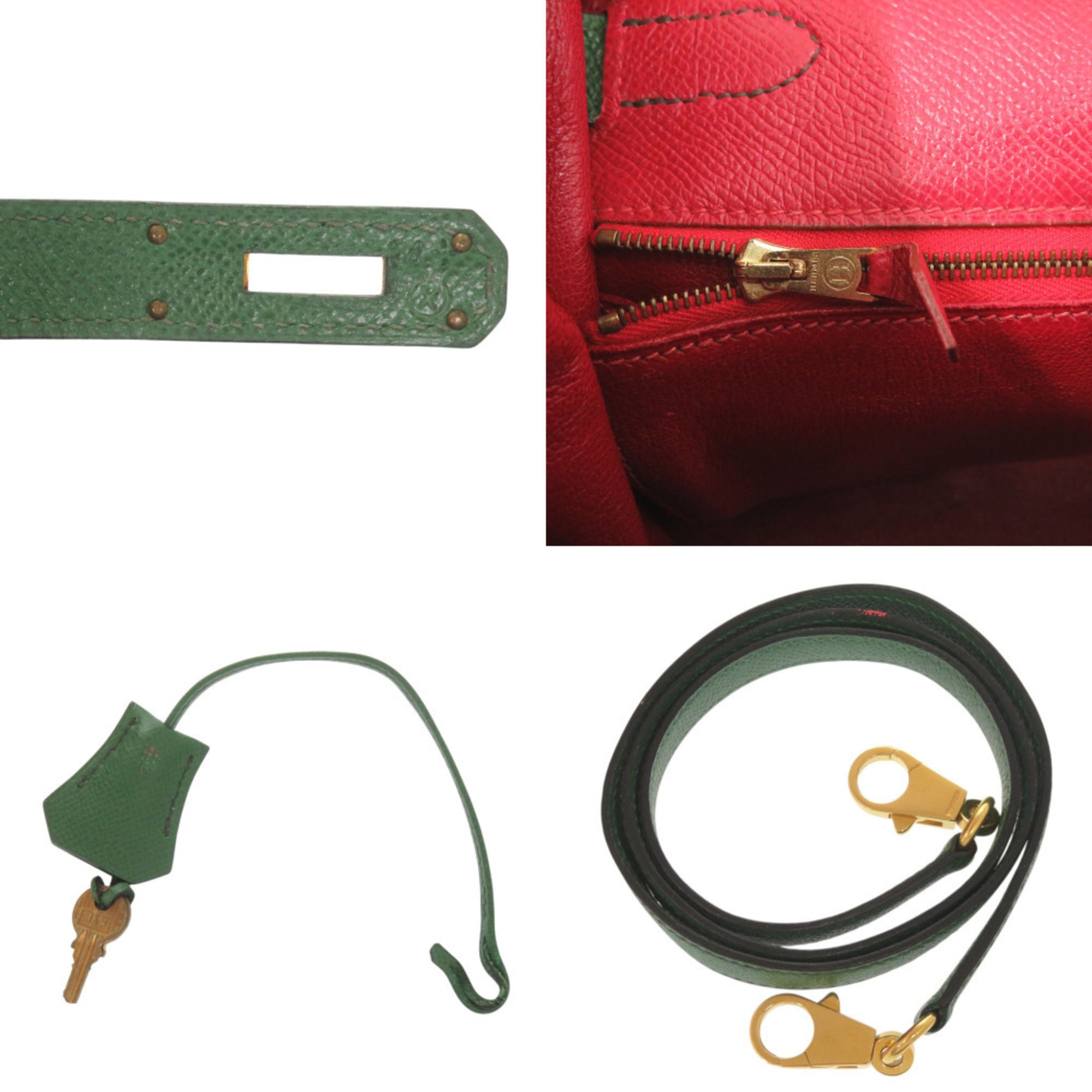 Hermes Rouge Vif Vert Courchevel Leather Handbag (Pre-Owned)
