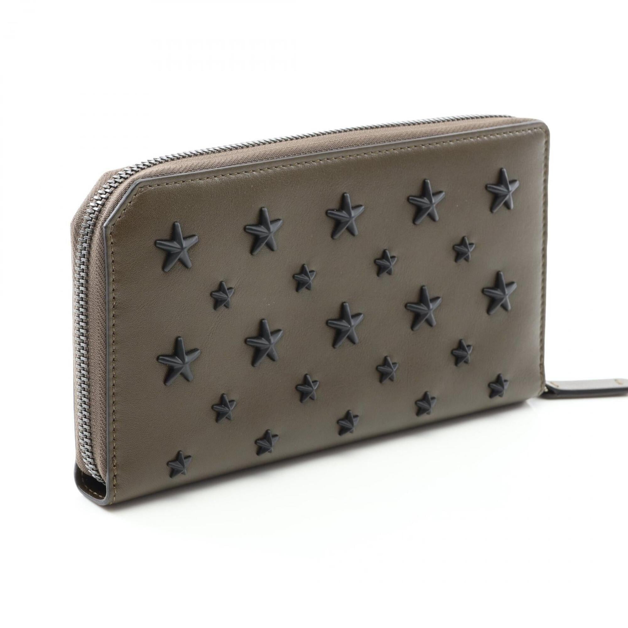 Jimmy Choo Khaki Leather Long Wallet (Bi-Fold) (Pre-Owned)