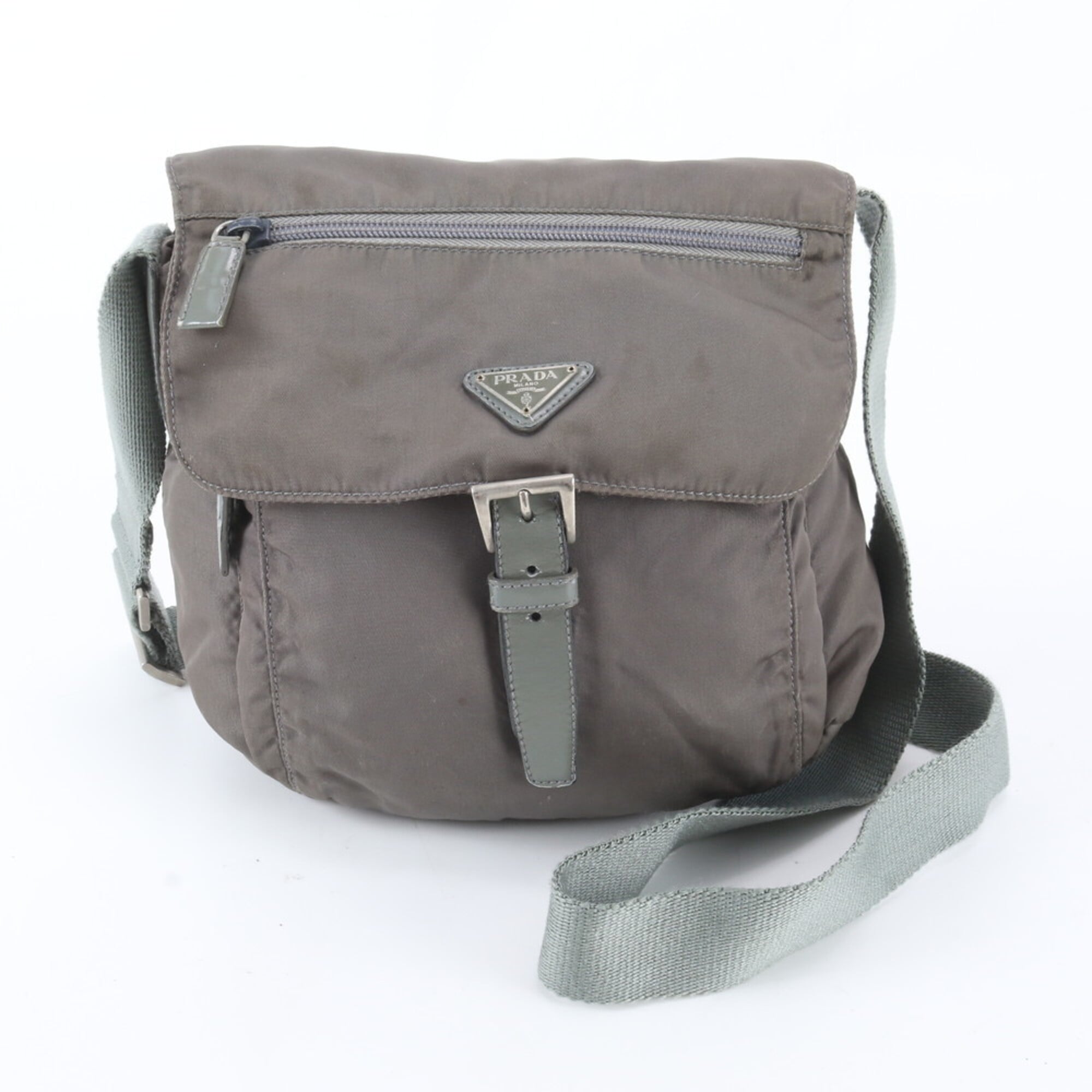 Prada Gray Nylon Leather Shoulder Bag (Pre-Owned)