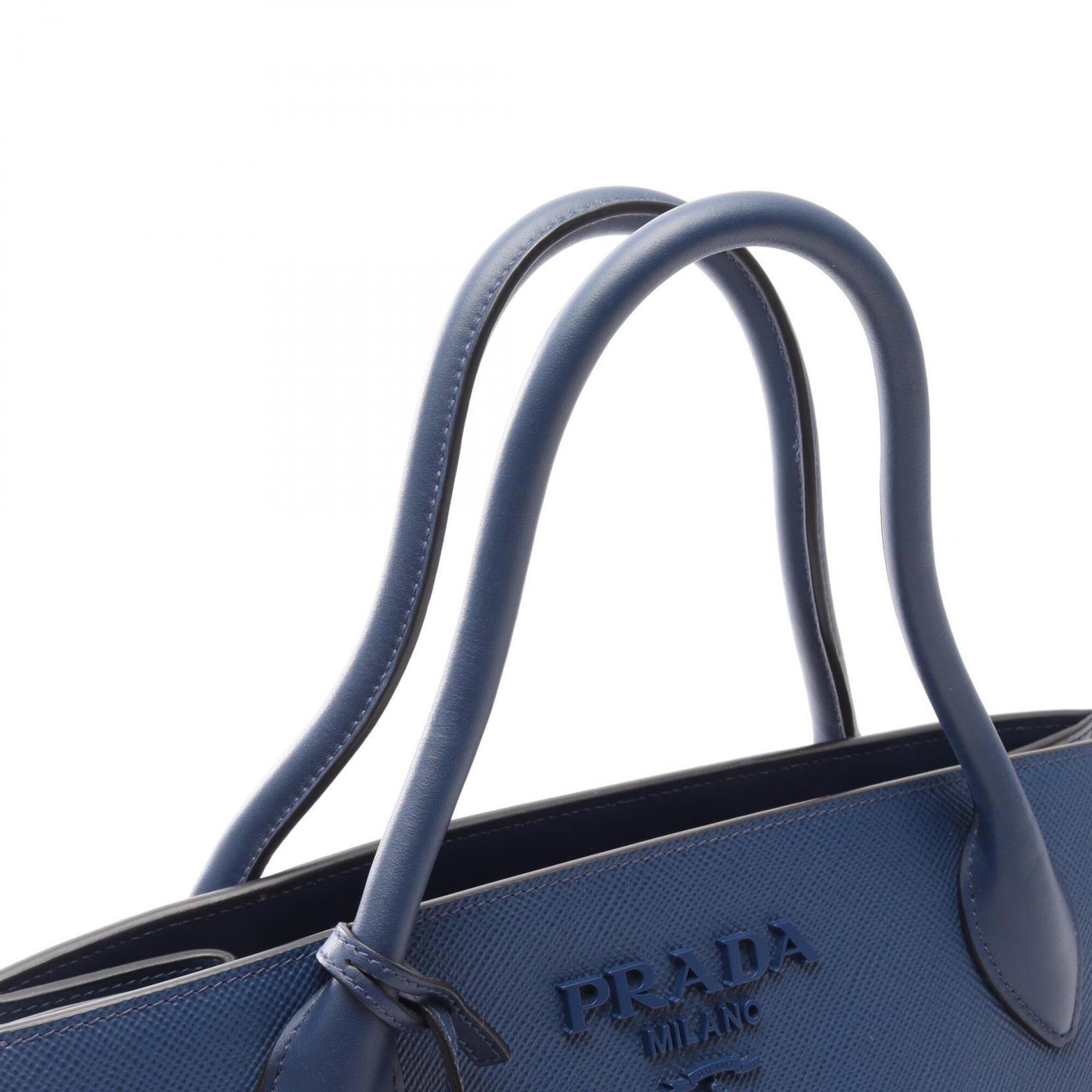 Prada Blue Saffiano Triangle Handbag Pouch (Pre-Owned)