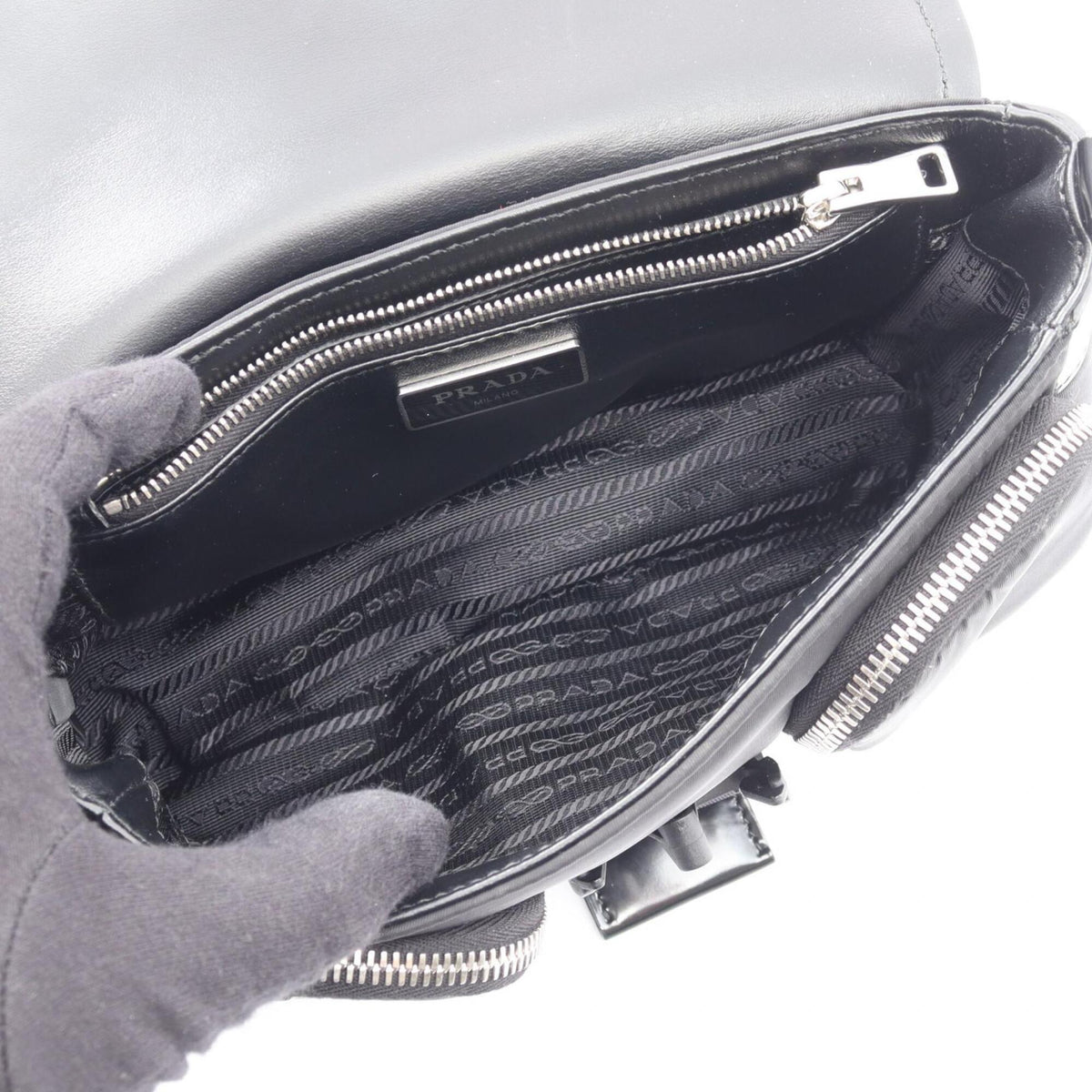 Prada Black Nylon Leather Handbag Pouch Shoulder Bag (Pre-Owned)