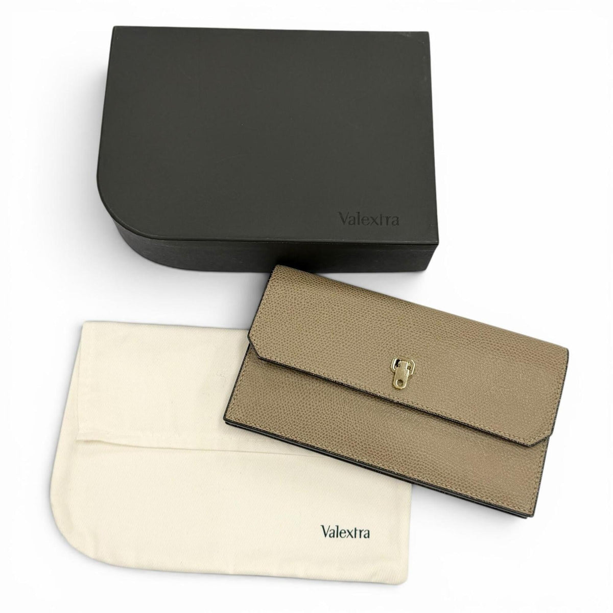 Valextra Grayish Leather Long Wallet (Bi-Fold) (Pre-Owned)
