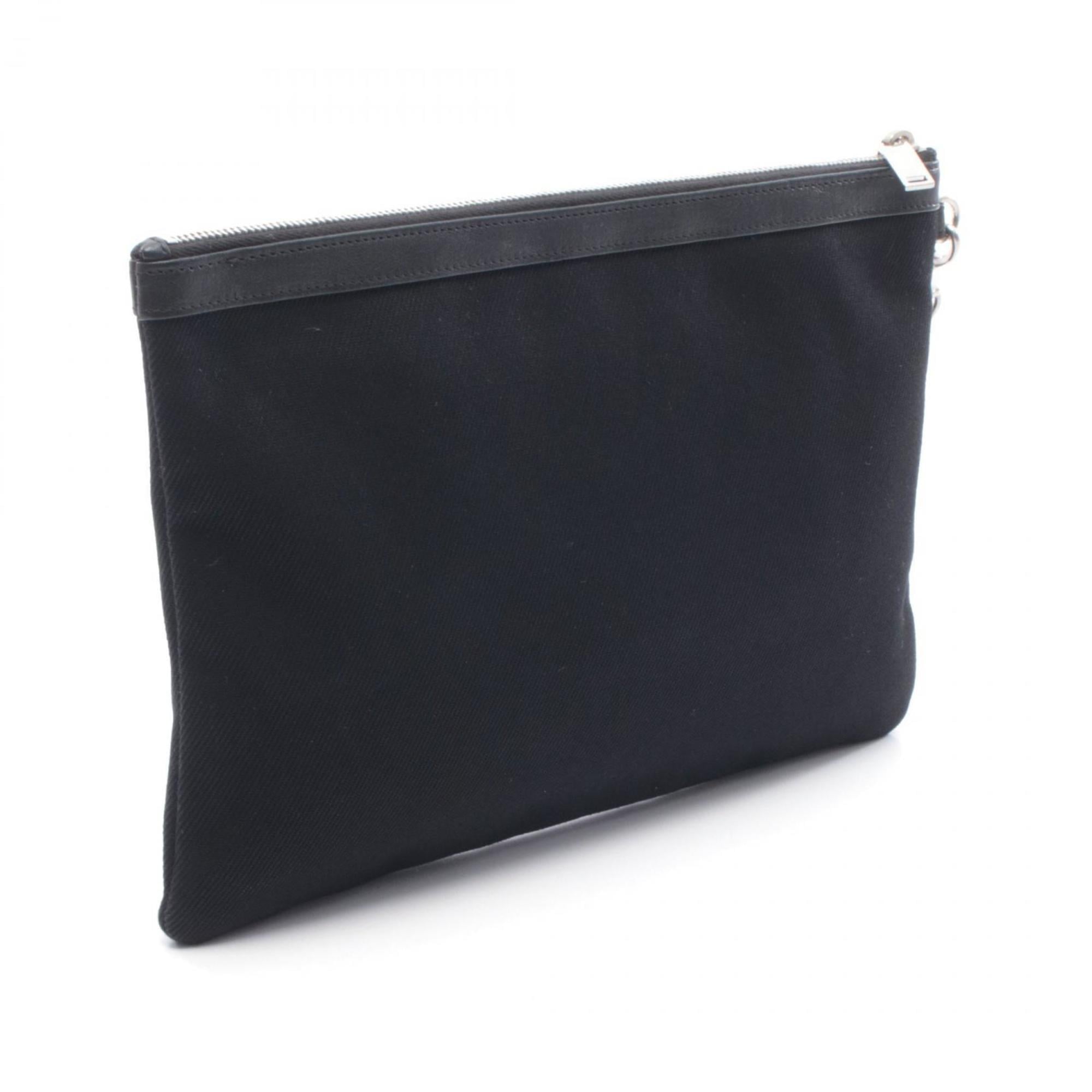 Yves Saint Laurent Black Canvas Leather Clutch Bag Handbag (Pre-Owned)
