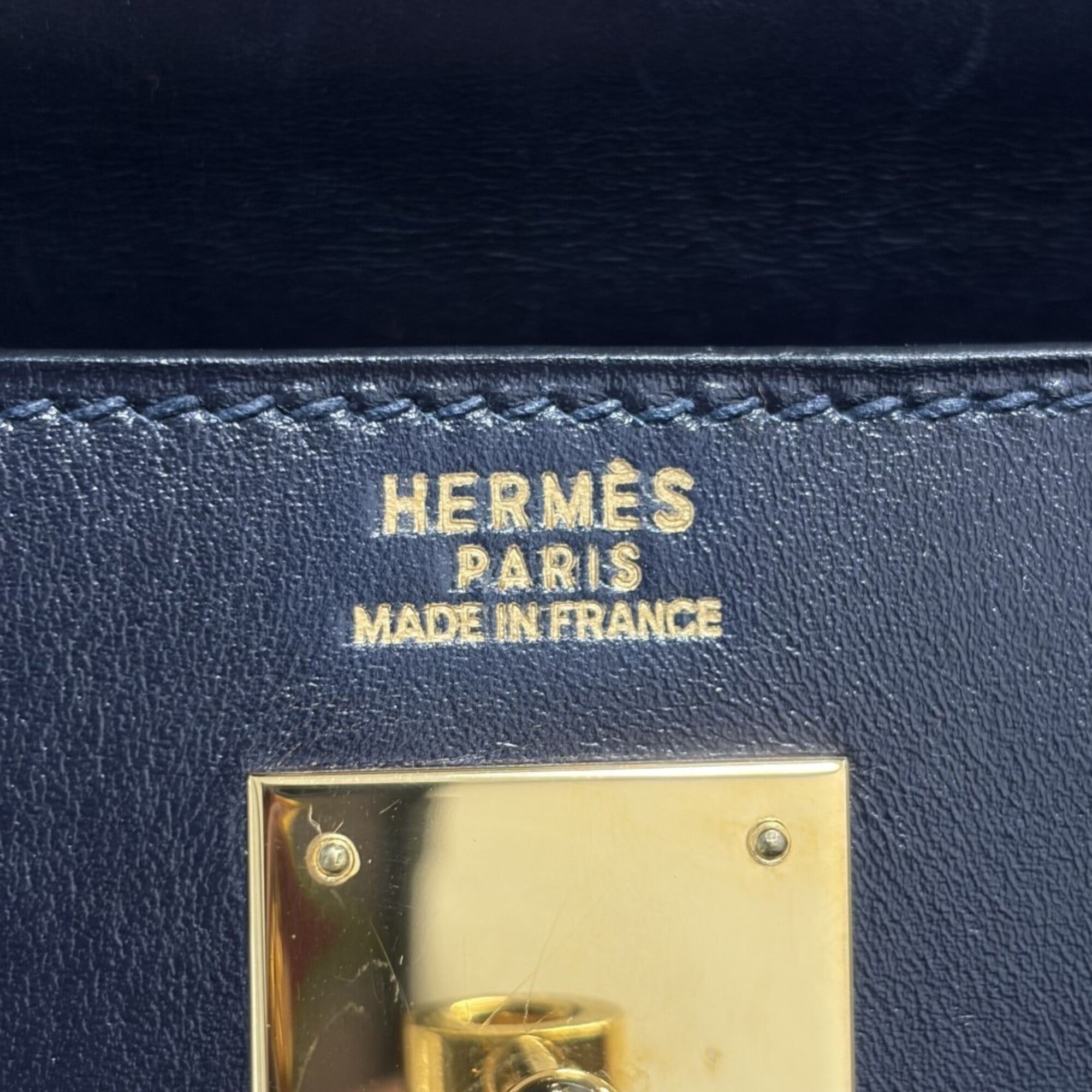 Hermes Kelly Navy Box Calf Leather Handbag Shoulder Bag (Pre-Owned)