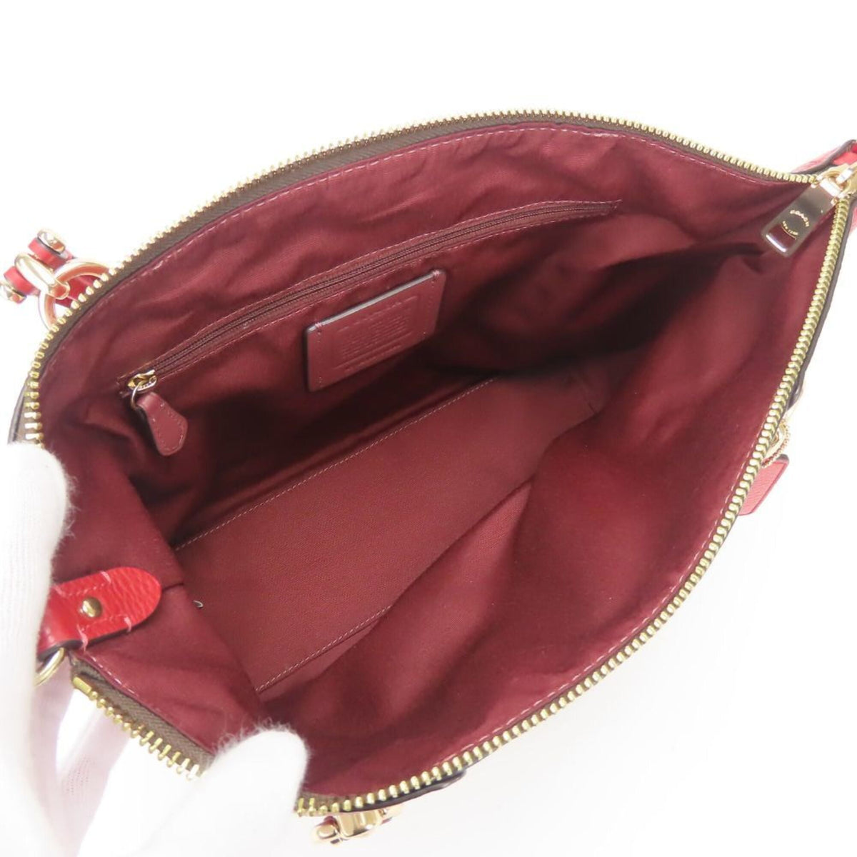 Coach Signature Brown Red Color Signature Line Leather Handbag (Pre-Owned)