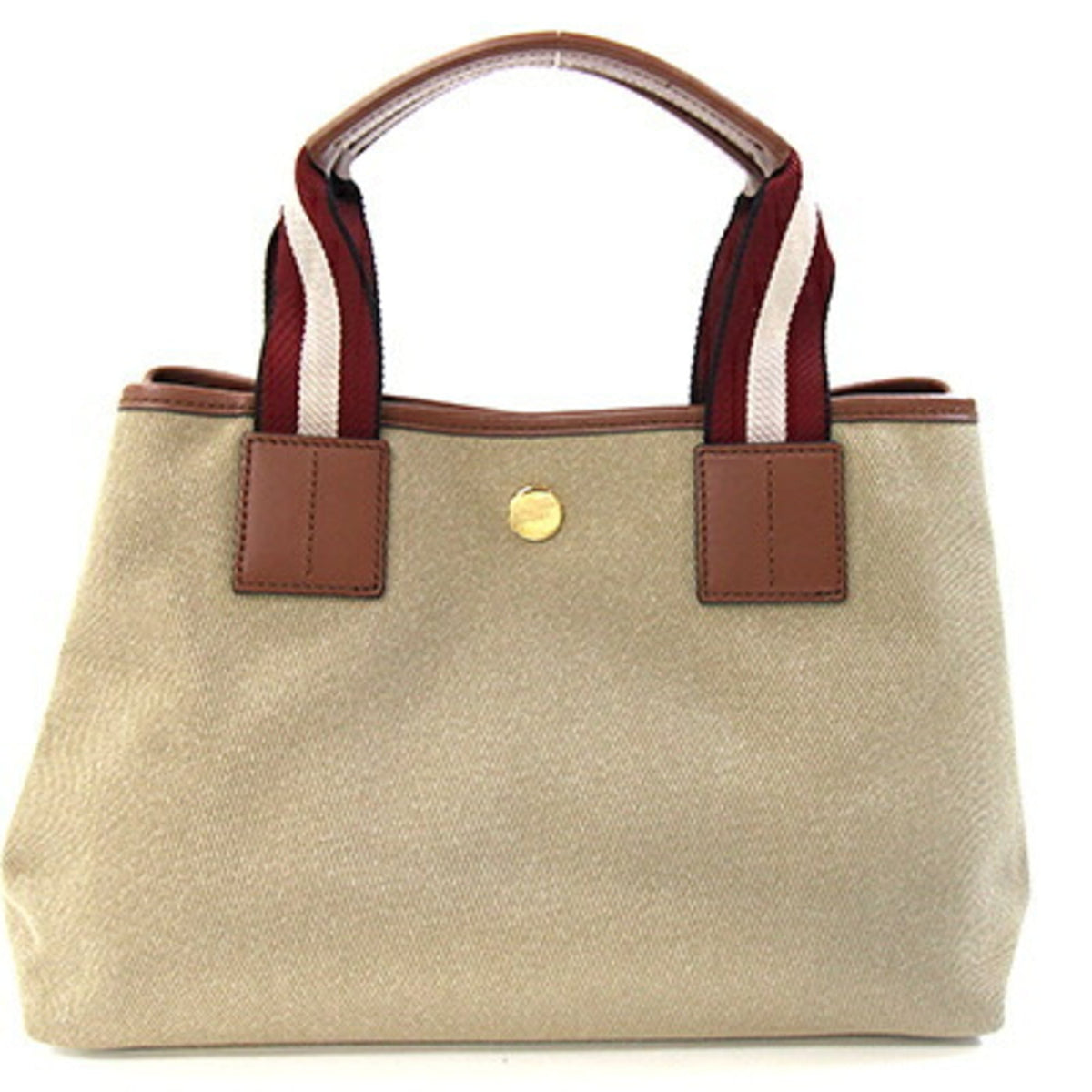 Bally Beige Brown Sand Canvas Leather Handbag (Pre-Owned)