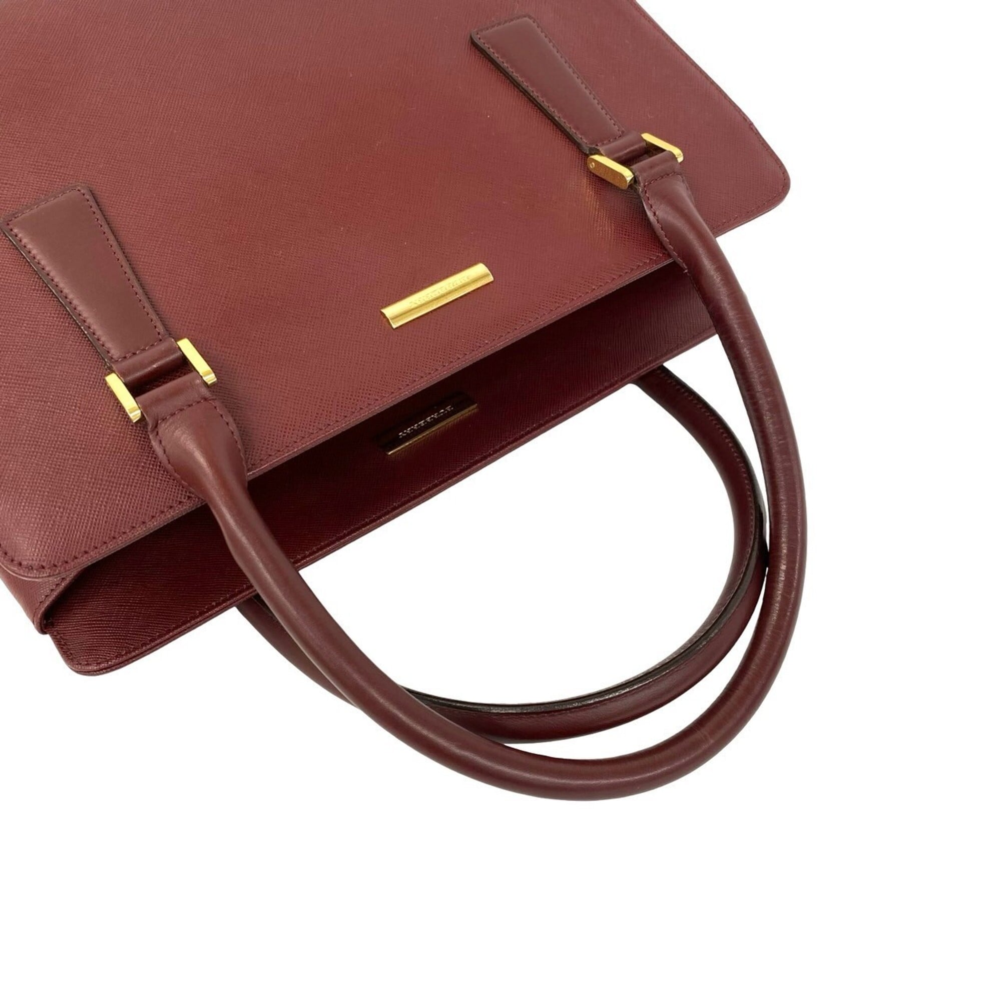Burberry Red Color Leather Handbag Tote Bag (Pre-Owned)