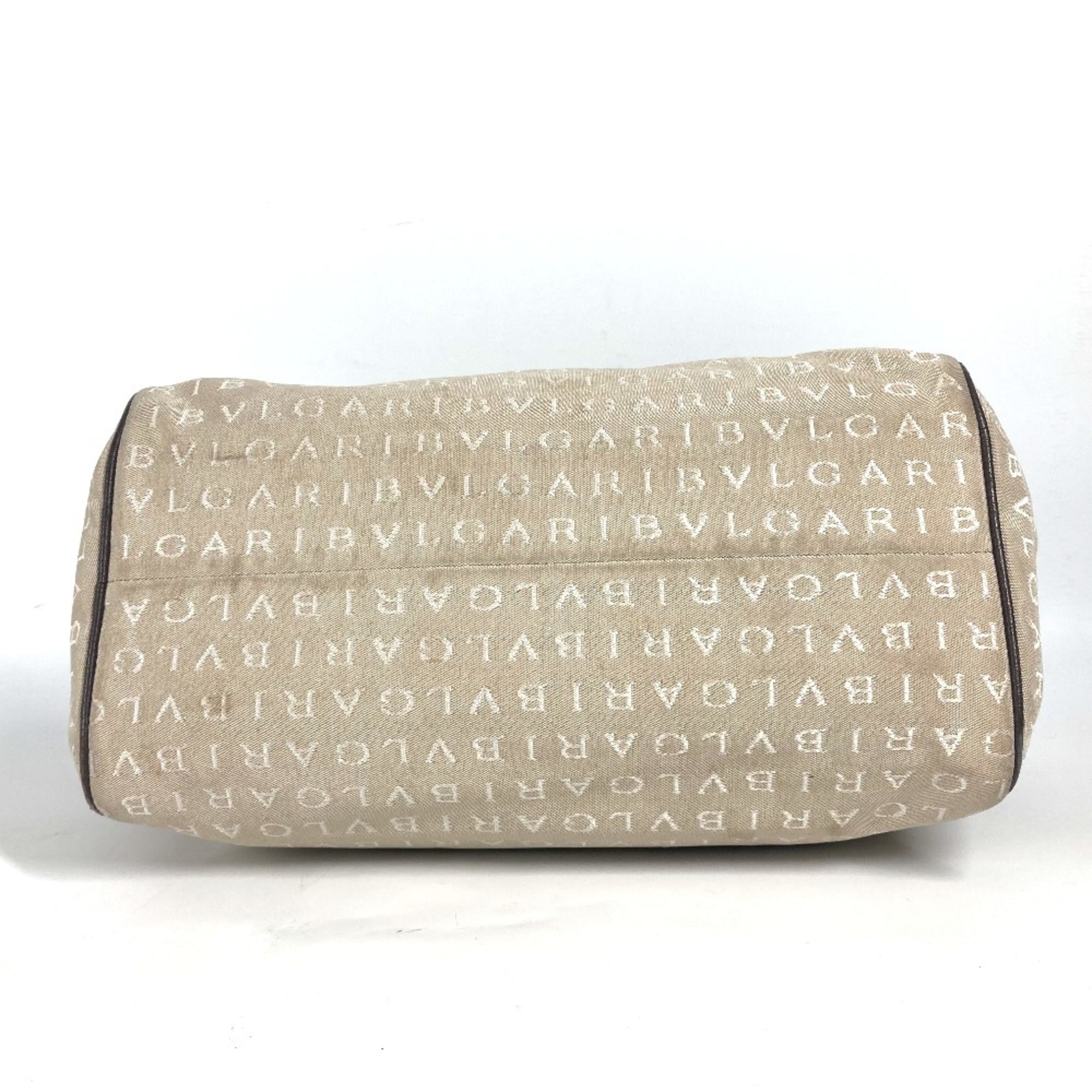 Bvlgari Beige Dark Brown Leather Canvas Boston Bag Shoulder Bag (Pre-Owned)