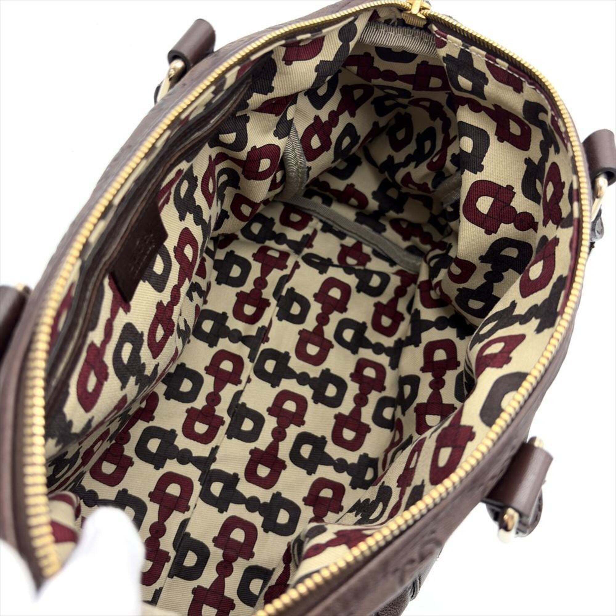 Gucci Brown Gg Leather Boston Bag Handbag (Pre-Owned)