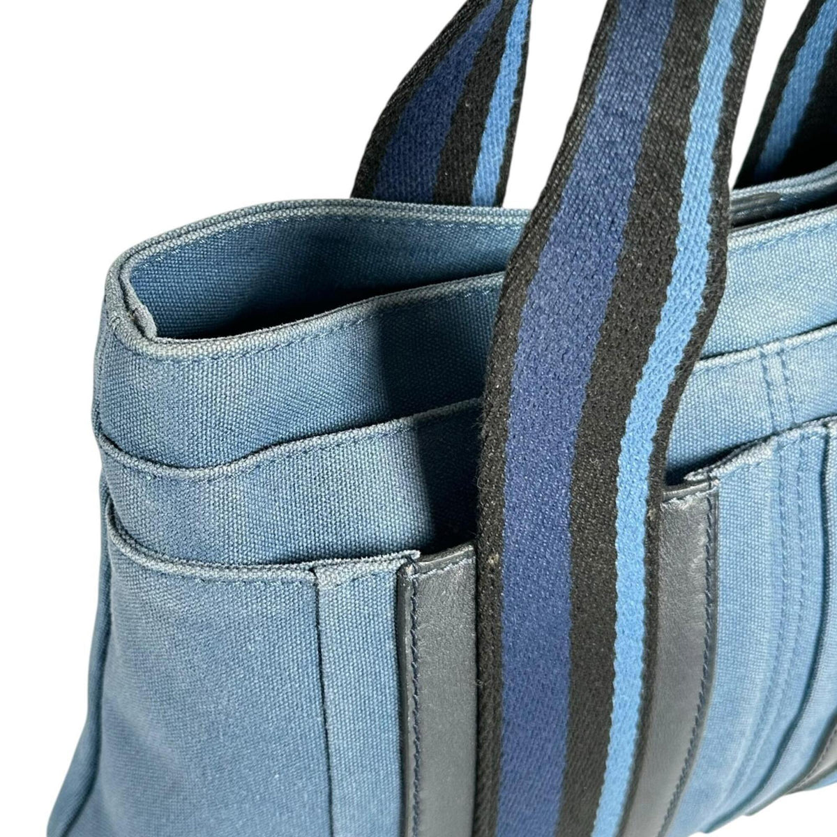 Hermes Black Blue Canvas Handbag Tote Bag (Pre-Owned)