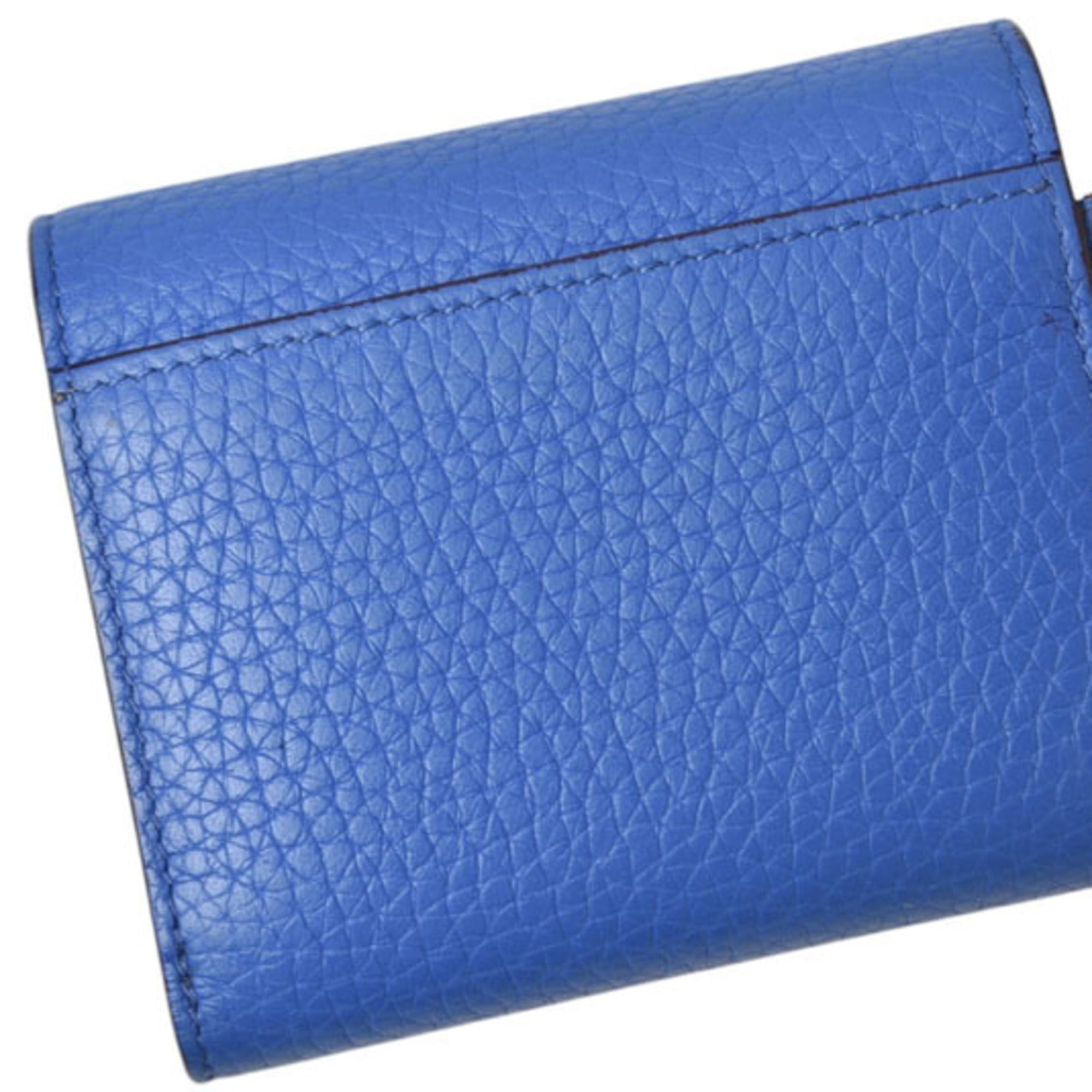Christian Dior Blue Coral Pink Leather Wallet (Tri-Fold) (Pre-Owned)