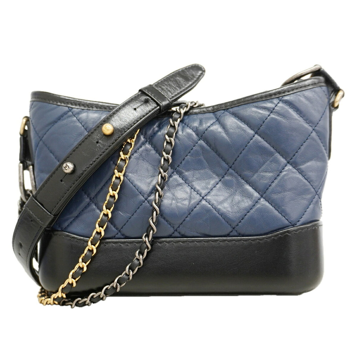 Chanel Black Navy Leather Shoulder Bag (Pre-Owned)