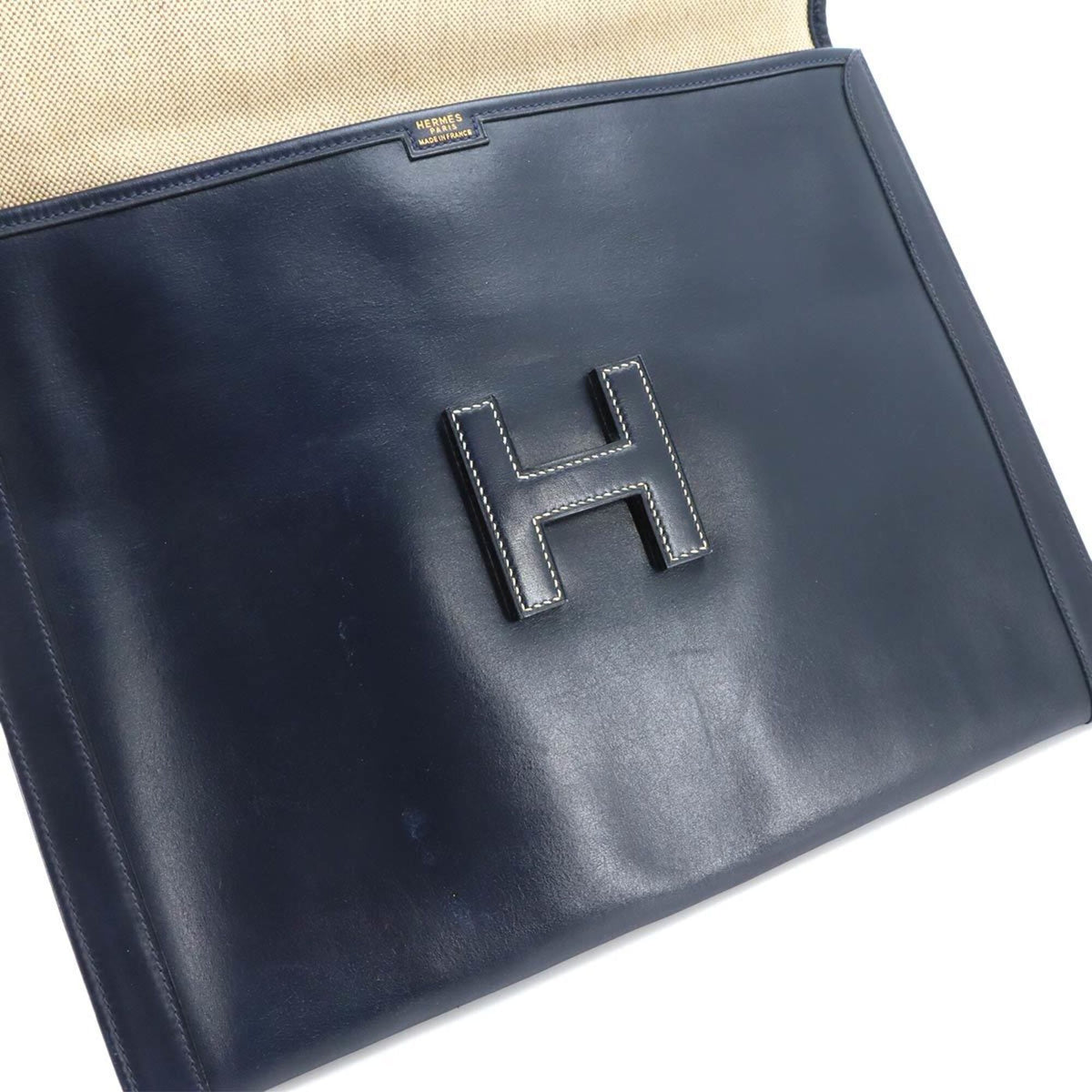 Hermes Navy Box Calf Leather Clutch Bag (Pre-Owned)