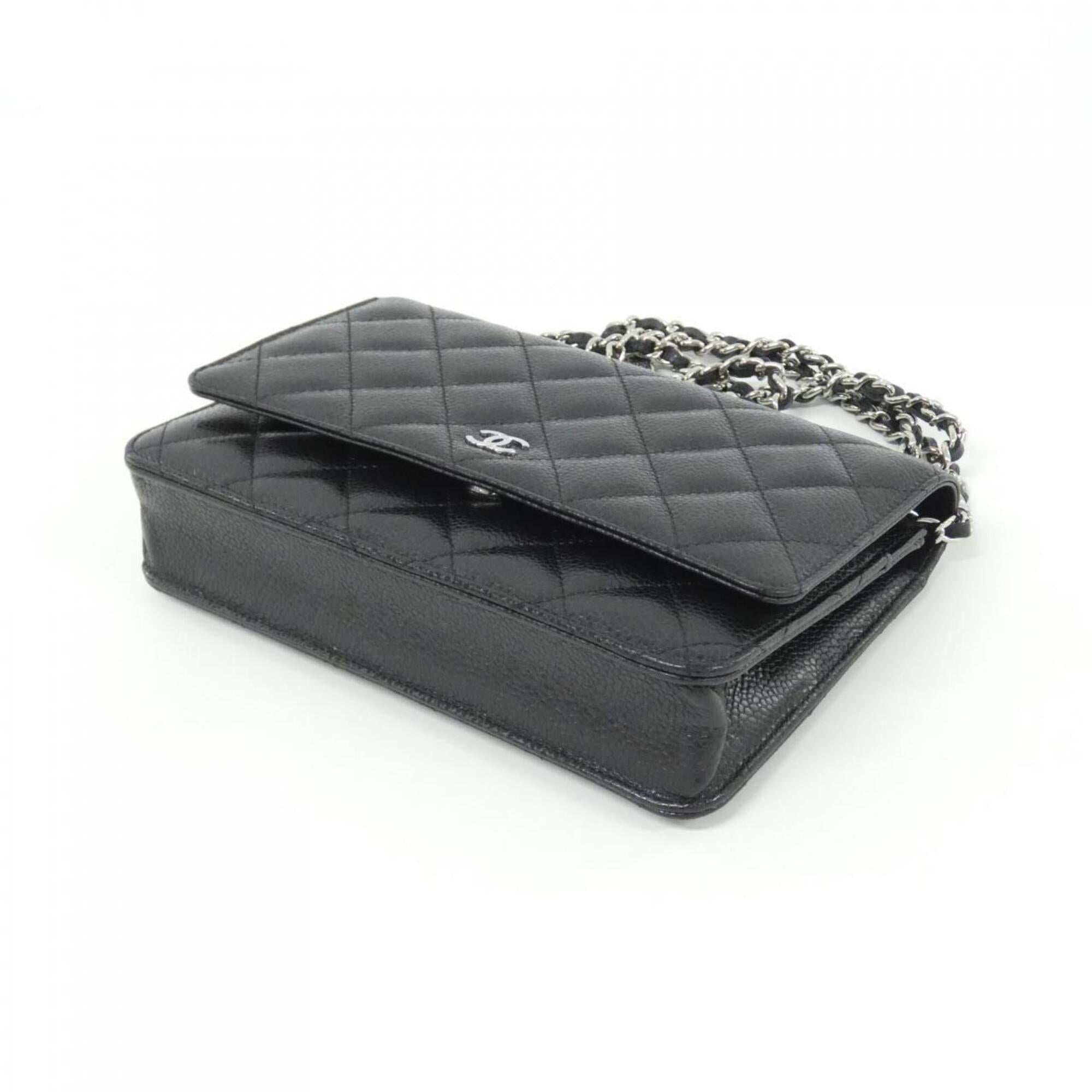 Chanel Black Bordeaux Grained Calfskin Chain/Shoulder Wallet (Pre-Owned)