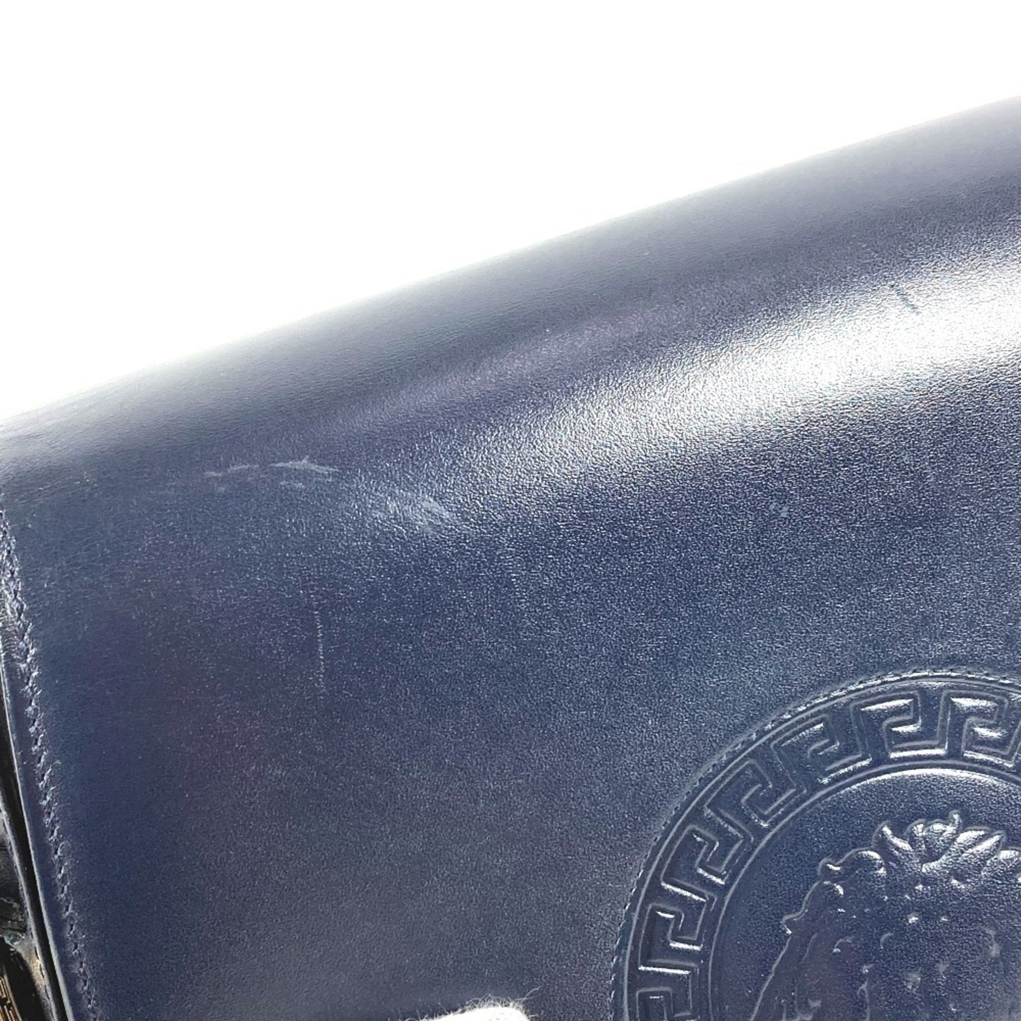 Versace Navy Leather Shoulder Bag (Pre-Owned)