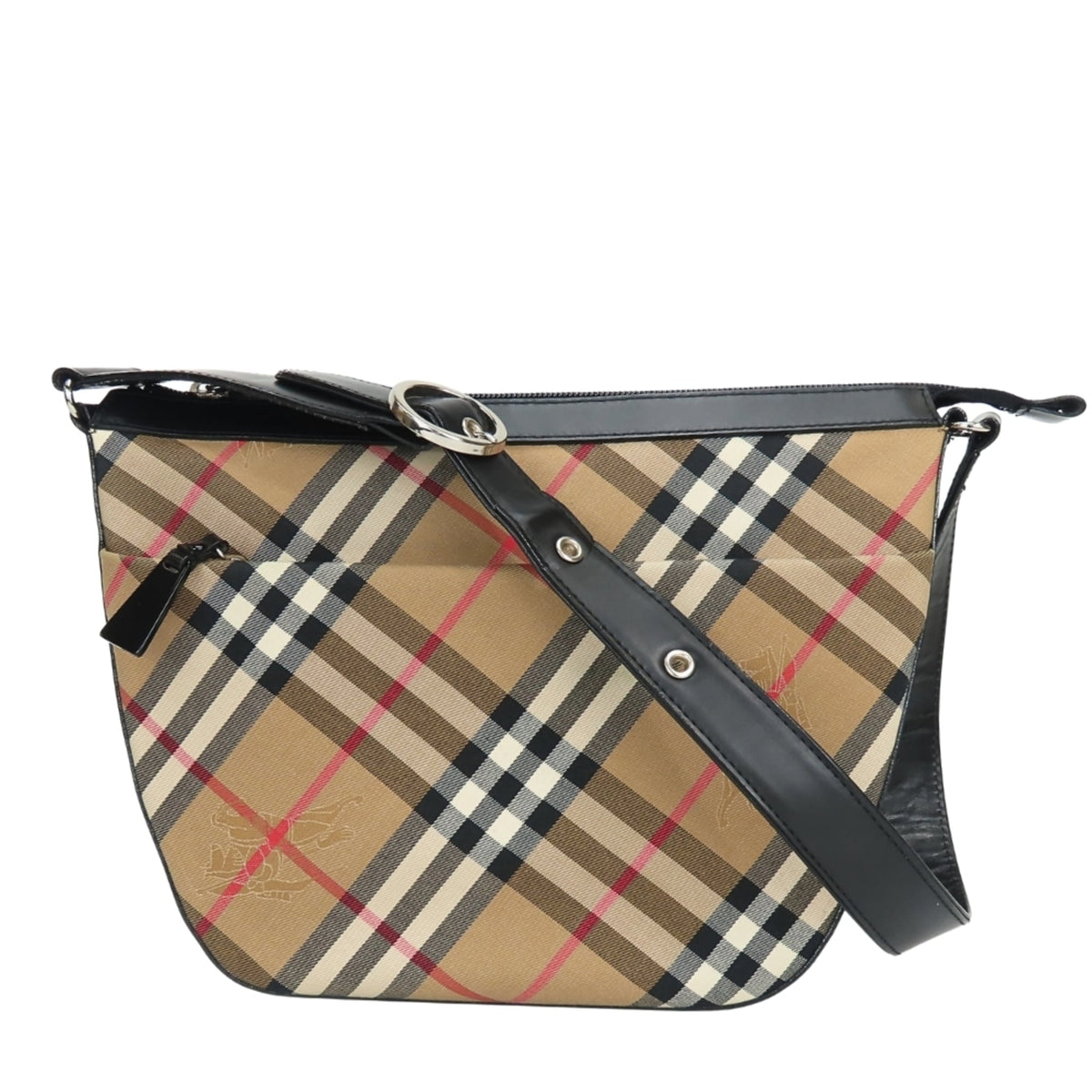 Burberry Beige Black Canvas Leather Shoulder Bag (Pre-Owned)