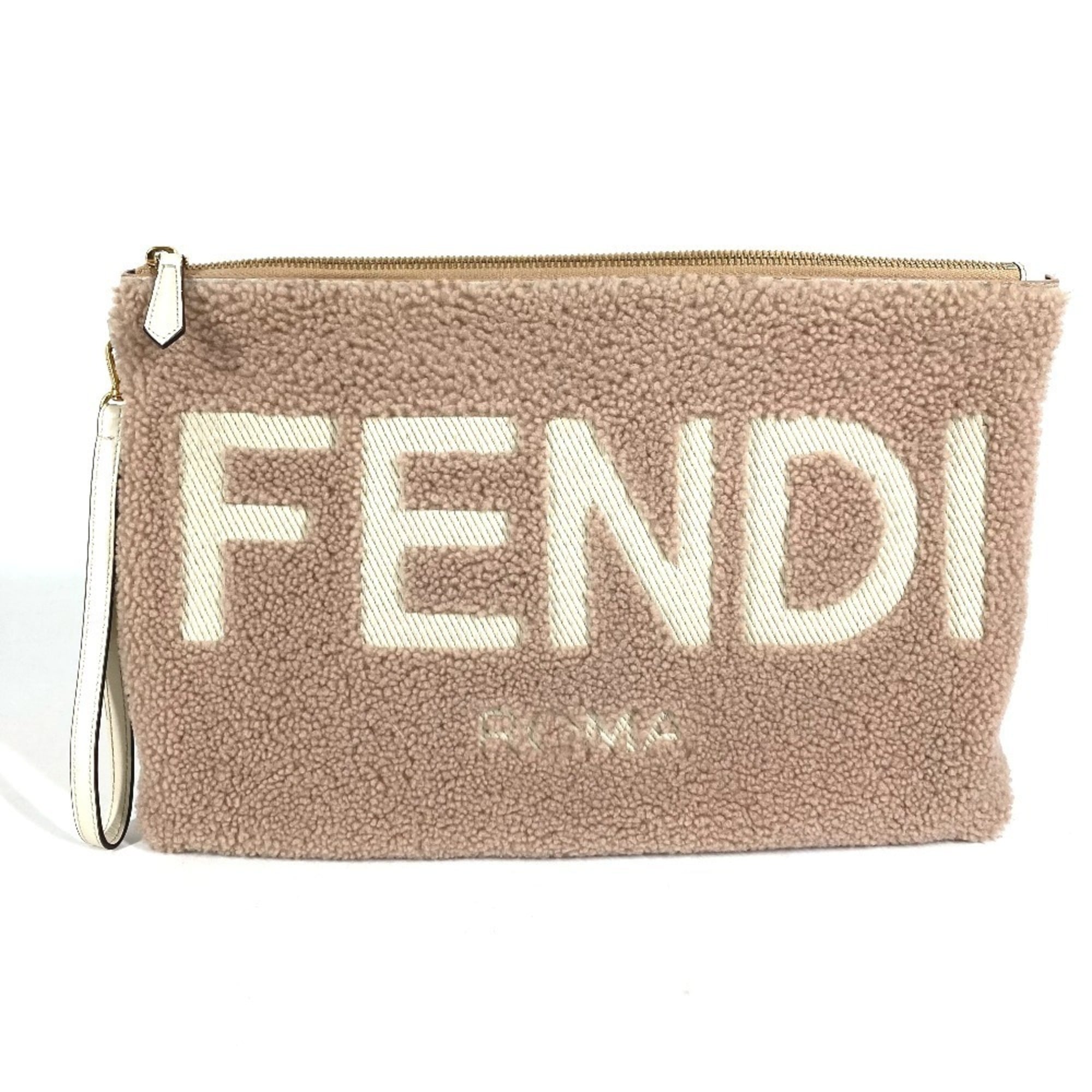 Fendi Pink Beige Fur Leather Clutch Bag Handbag Pouch (Pre-Owned)