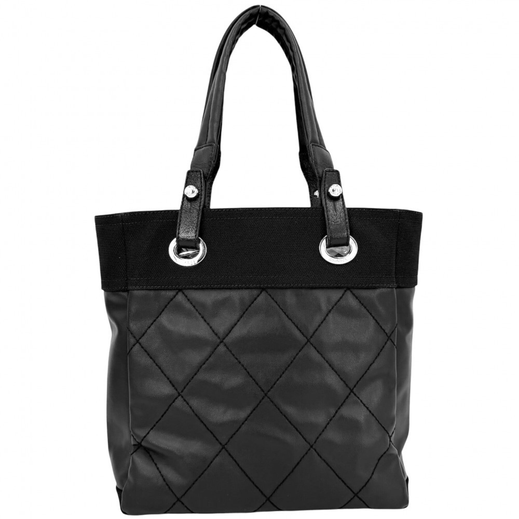 Chanel Black Pvc Coated Canvas Leather Handbag Tote Bag (Pre-Owned)