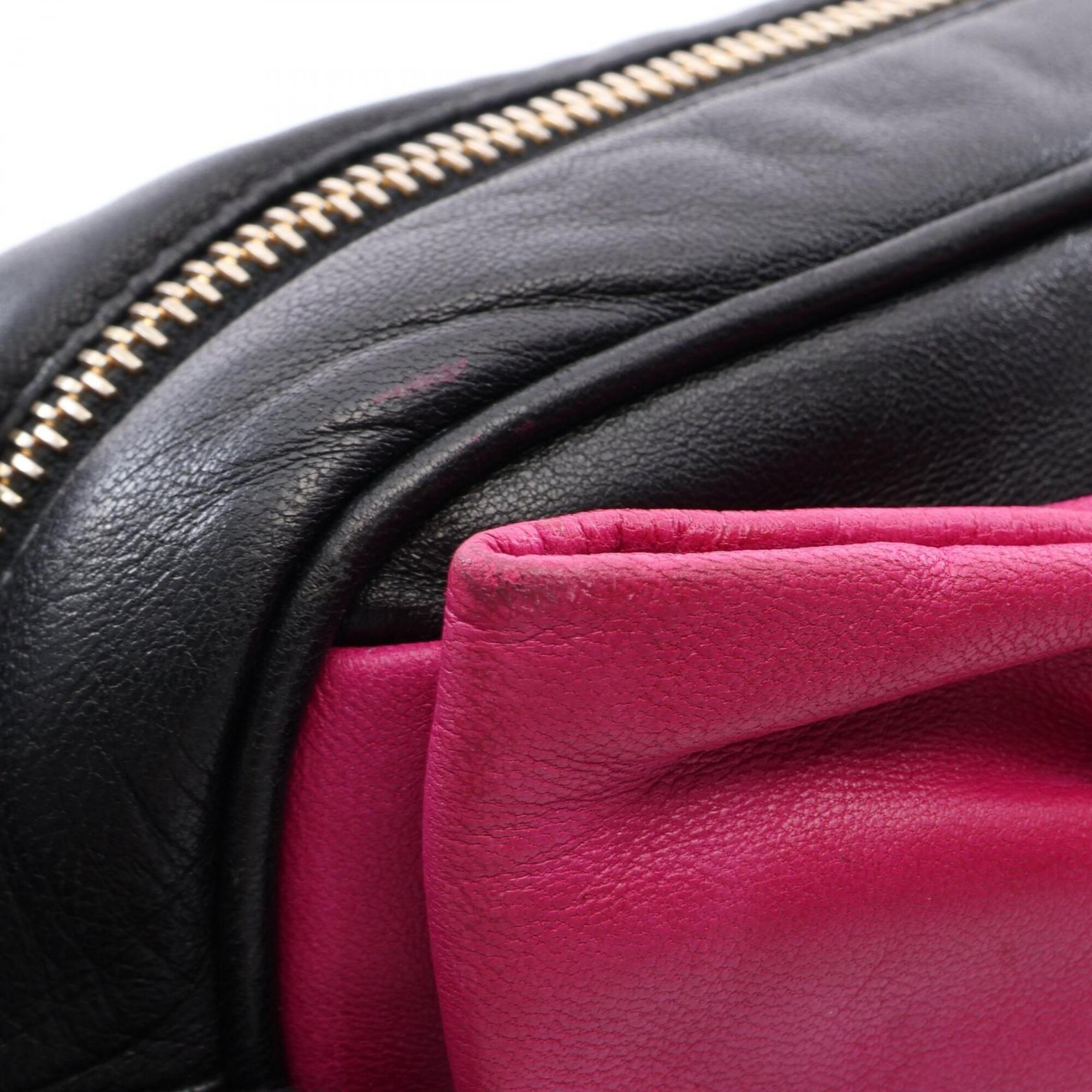 Prada Black Pink Leather Handbag Shoulder Bag (Pre-Owned)