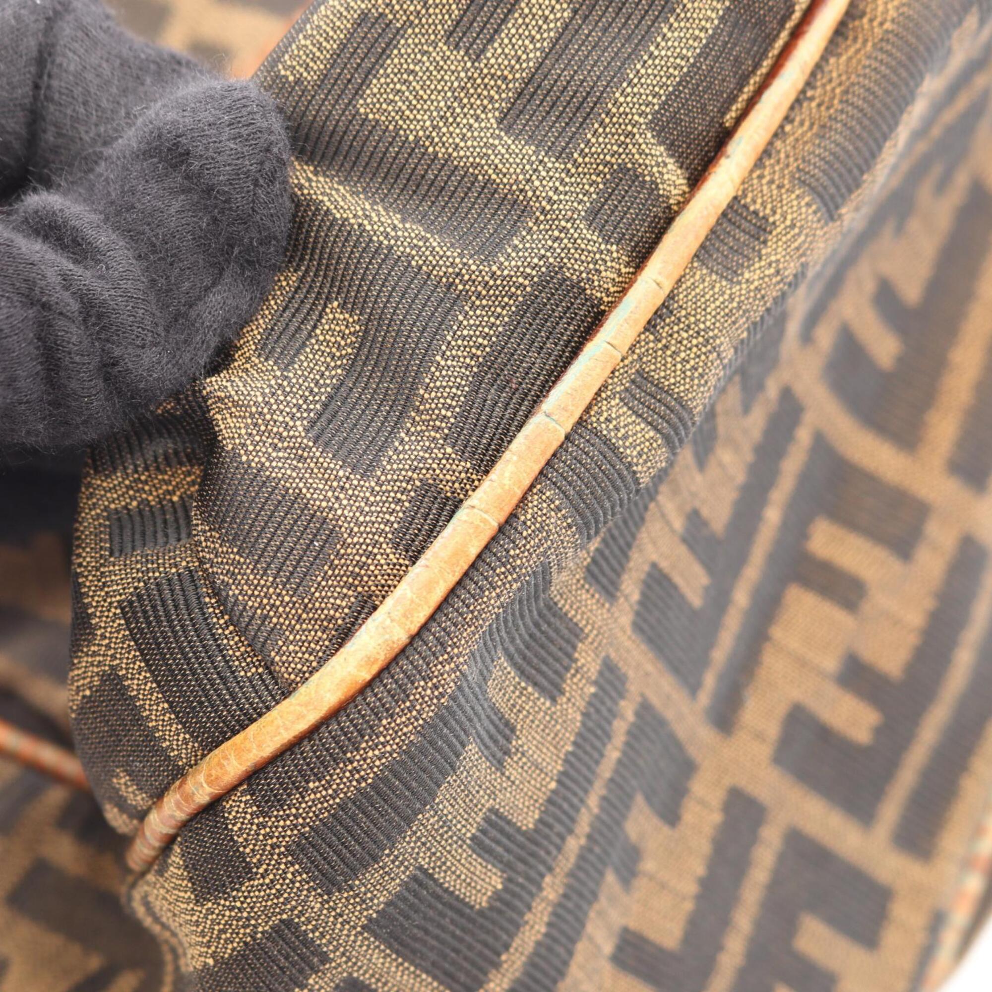 Fendi Brown Leather Nylon Canvas Handbag Tote Bag (Pre-Owned)