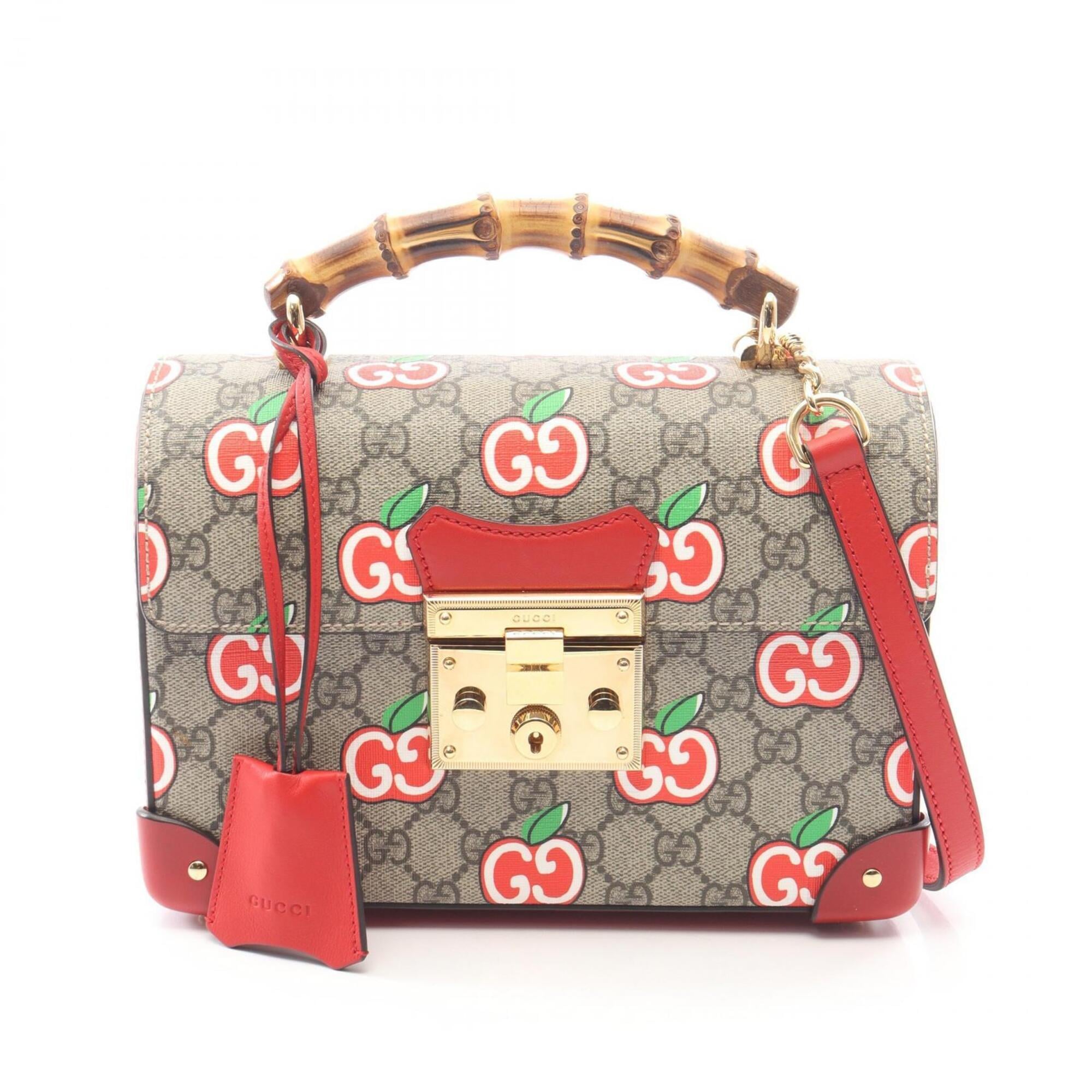 Gucci Beige Multi-Color Coated Canvas Leather Handbag (Pre-Owned)