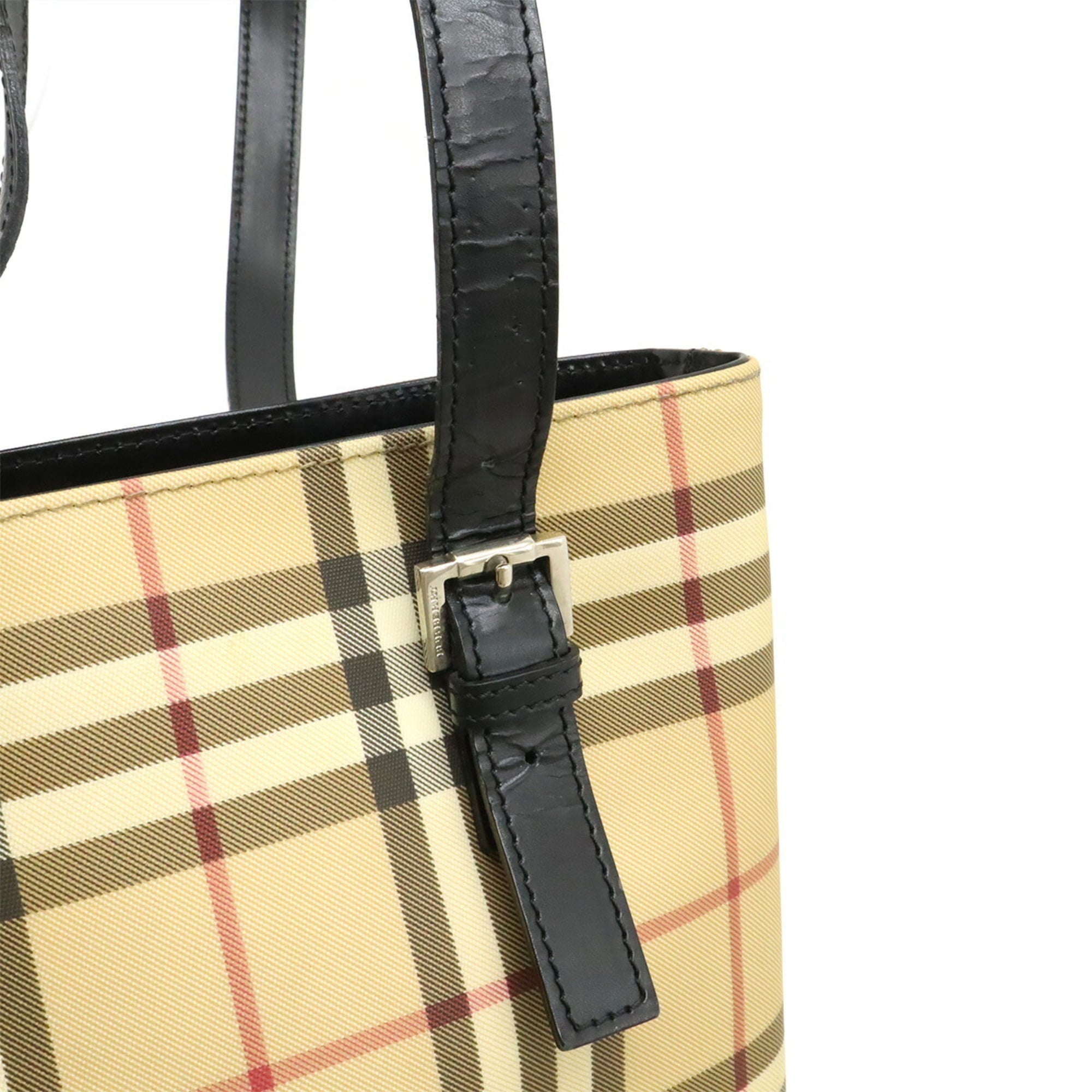 Burberry Beige Black Bordeaux Coated Canvas Leather Shoulder Bag Tote Bag (Pre-Owned)