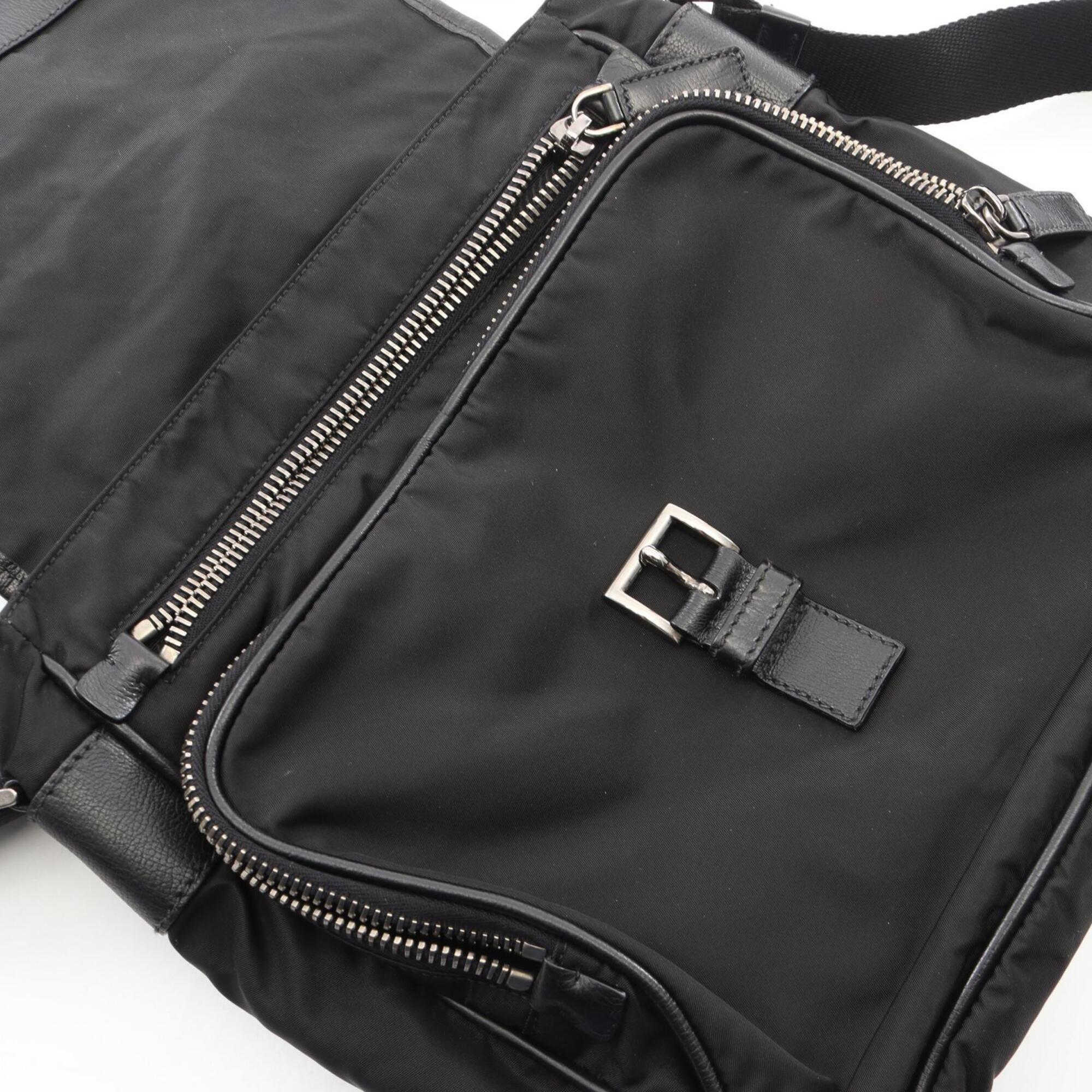 Prada Black Nylon Leather Handbag Shoulder Bag (Pre-Owned)