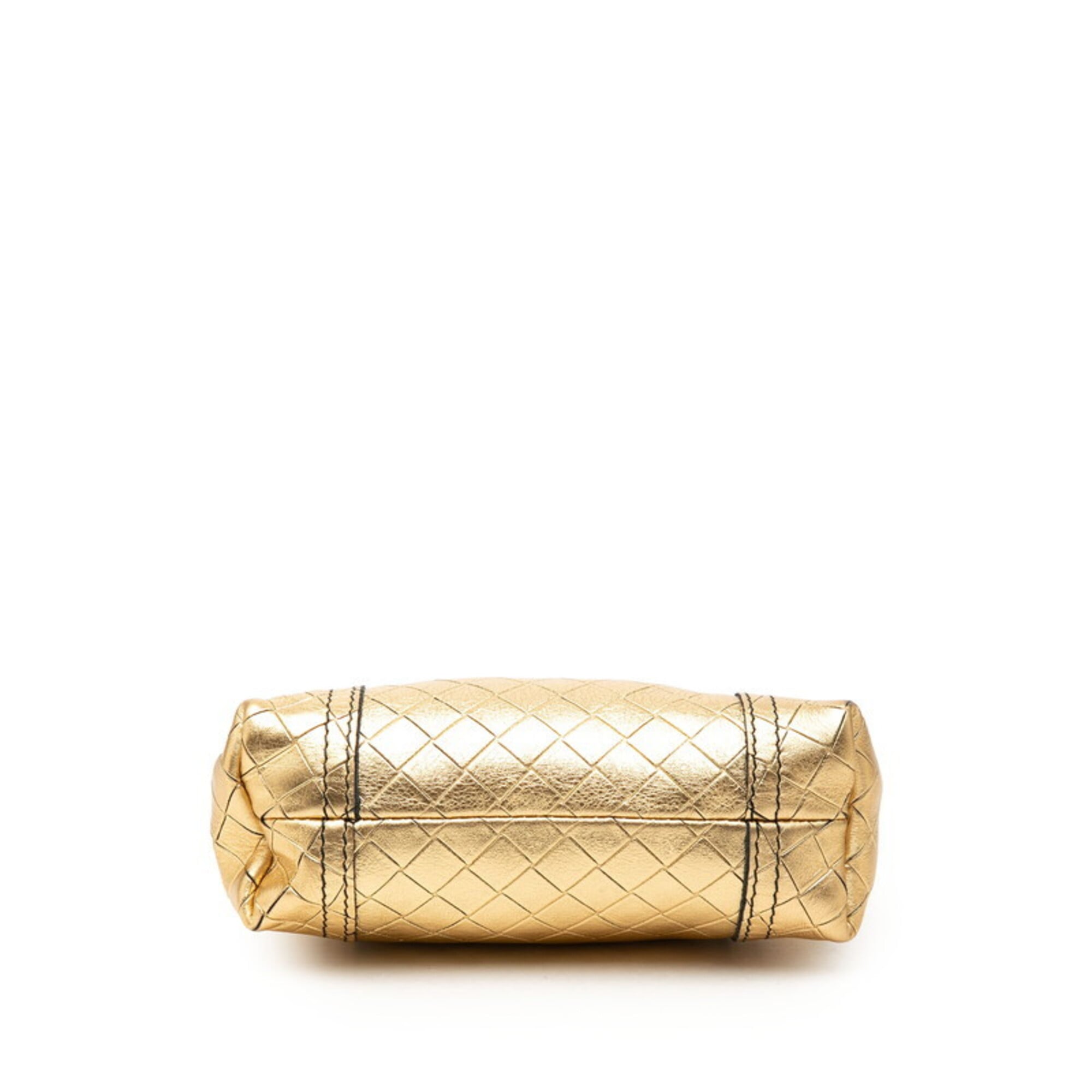 Bottega Veneta Gold Leather Handbag Pouch (Pre-Owned)
