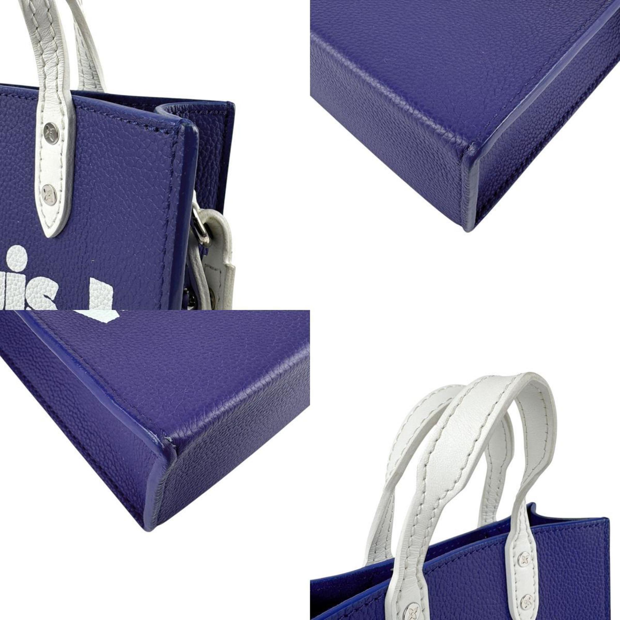Louis Vuitton Navy White Leather Handbag Shoulder Bag (Pre-Owned)
