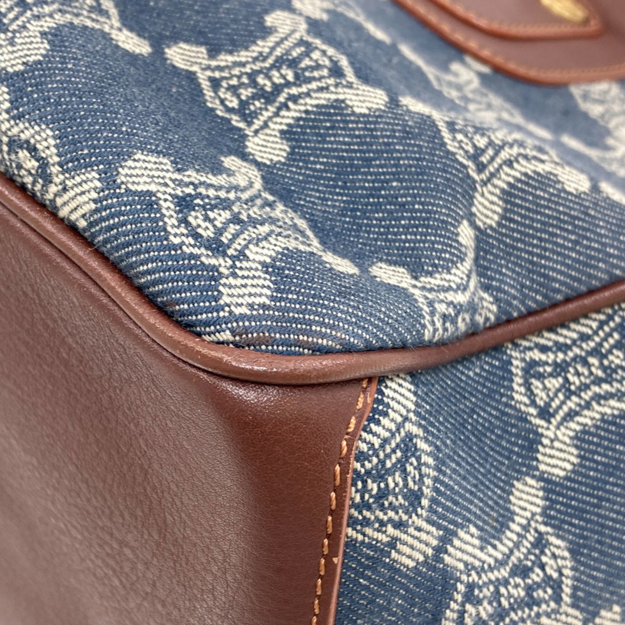 Celine Brown Dark Blue Denim Leather Handbag (Pre-Owned)