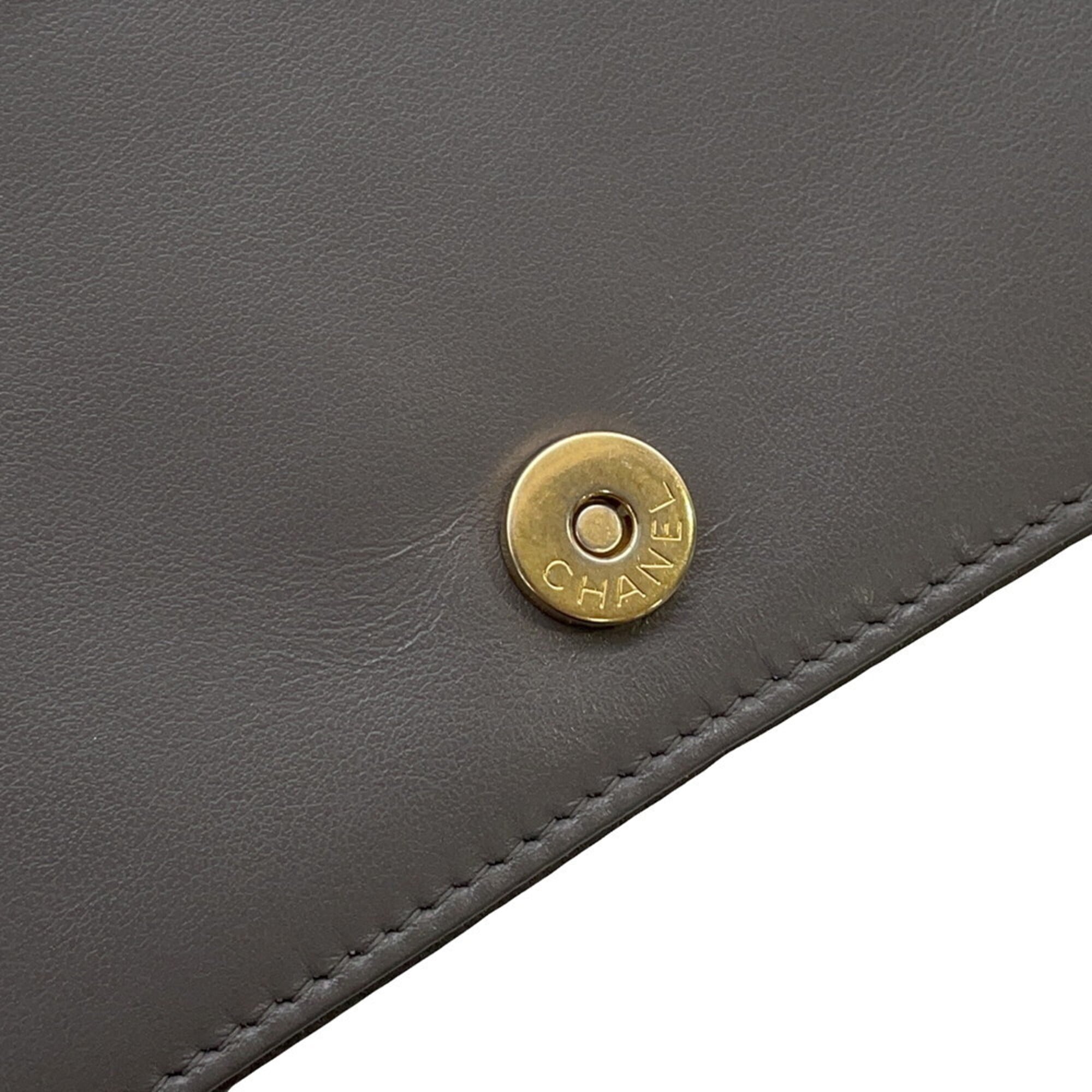 Chanel Gray Grained Calfskin Chain/Shoulder Wallet (Pre-Owned)