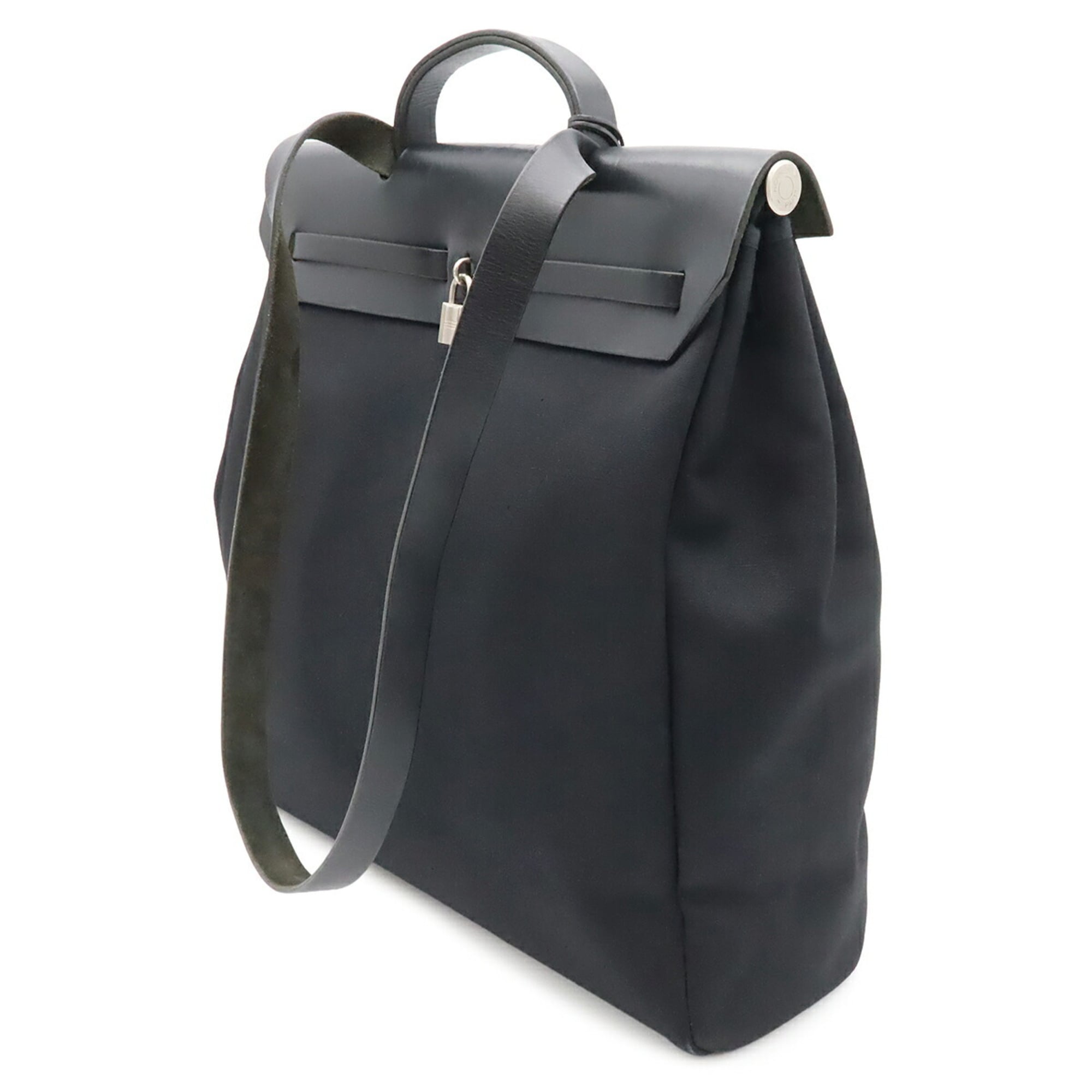 Hermes Black Toile Officier Leather Handbag Shoulder Bag (Pre-Owned)