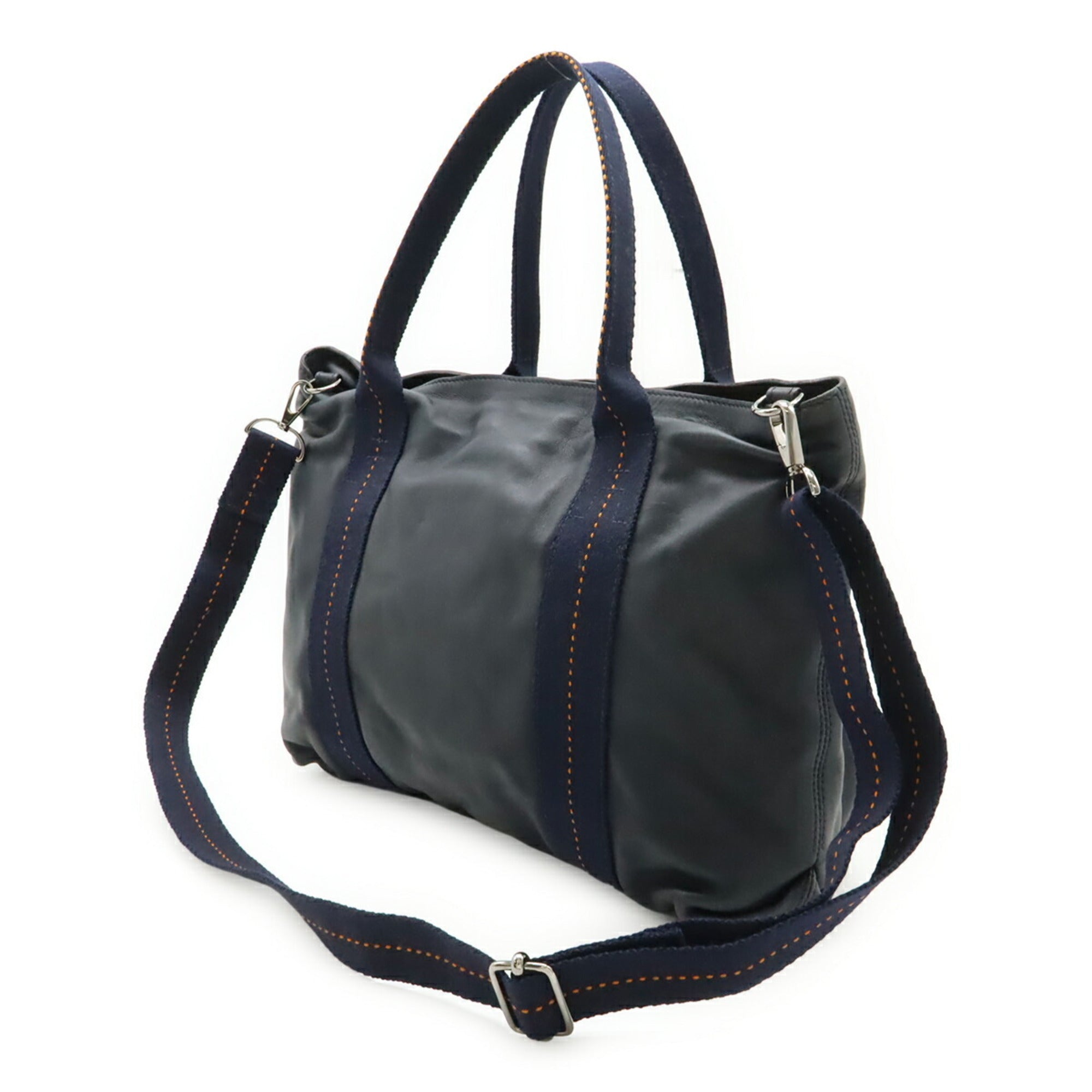 Hermes Caravan Horizontal Navy Orange Veau Derma Shoulder Bag Tote Bag (Pre-Owned)