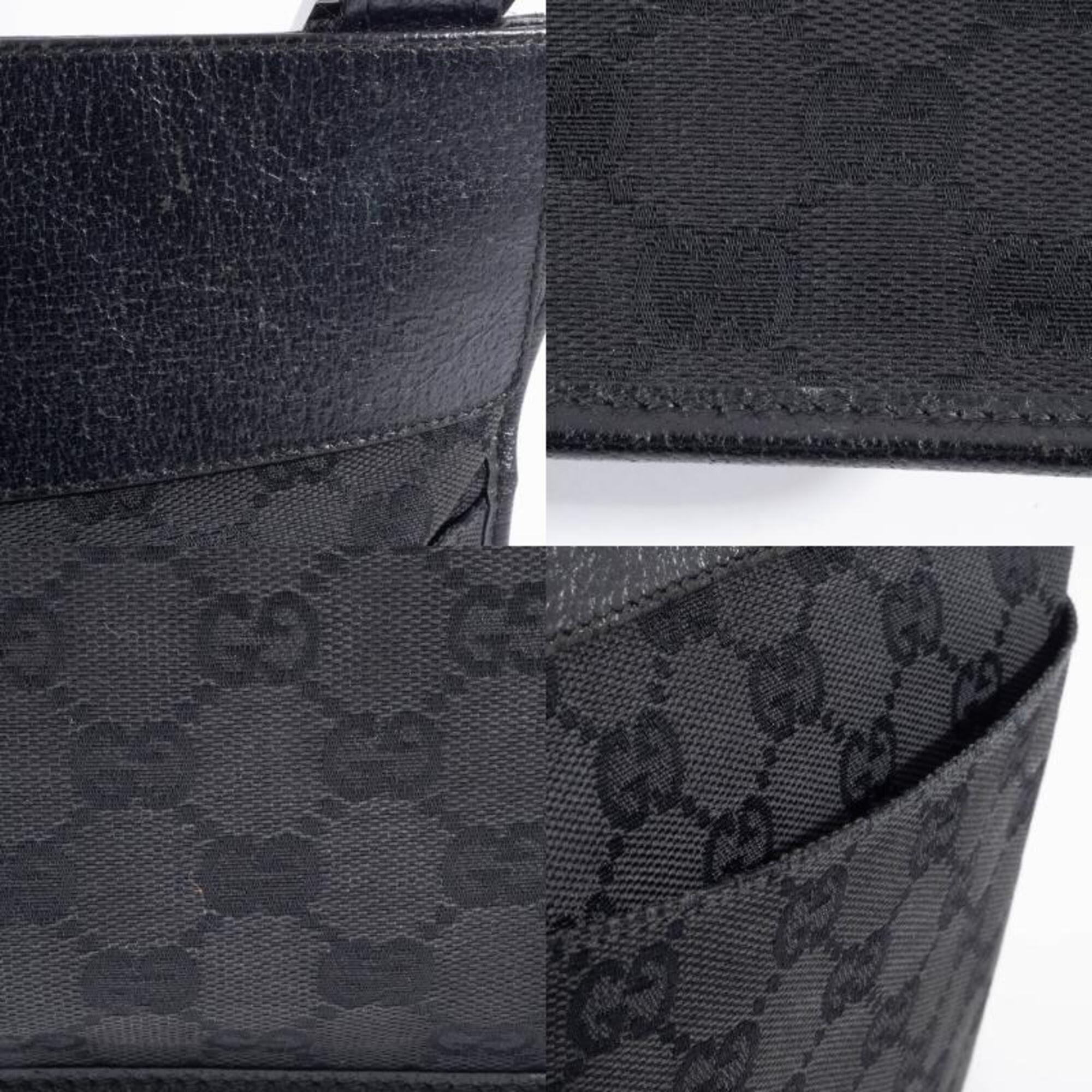 Gucci Gg Canvas Black Gg Canvas Leather Shoulder Bag (Pre-Owned)