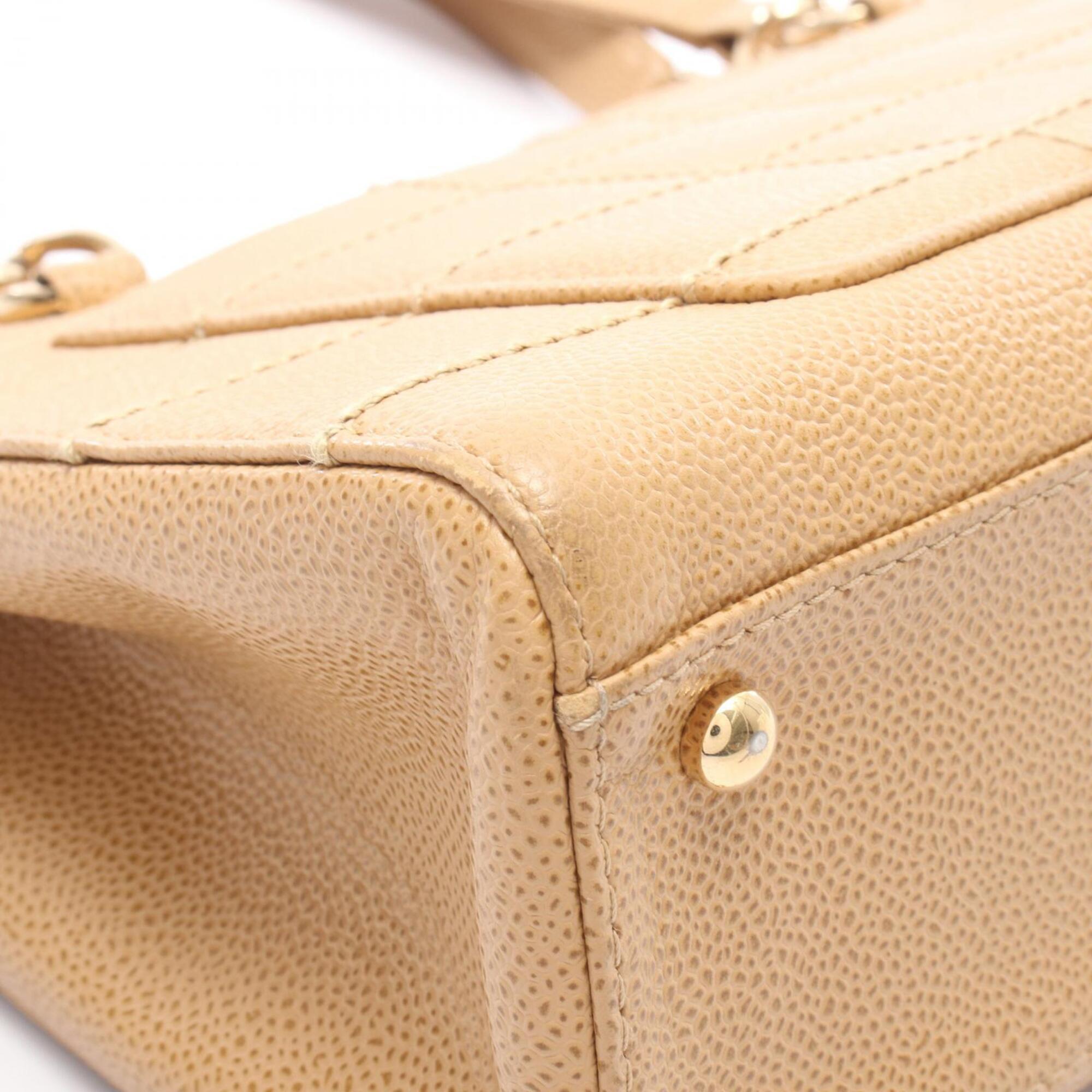 Chanel Beige Grained Calfskin Handbag Tote Bag (Pre-Owned)