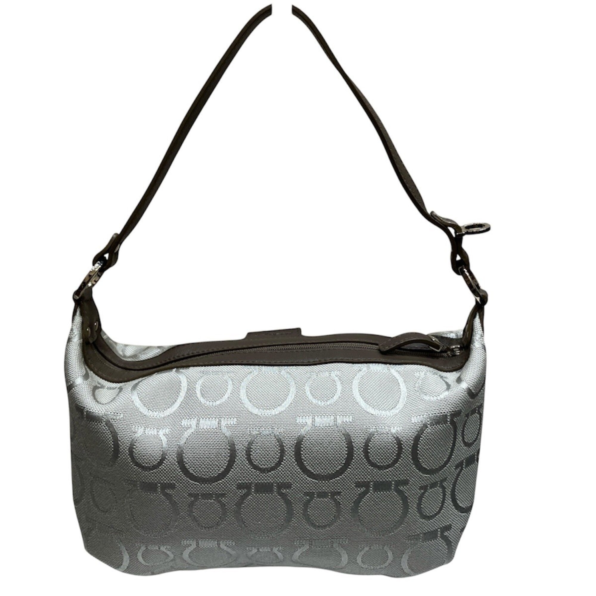 Salvatore Ferragamo Gancini Silver Canvas Handbag (Pre-Owned)