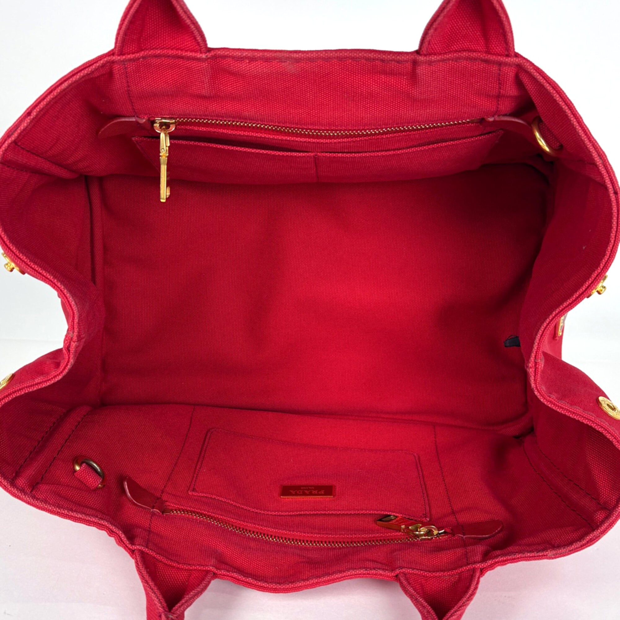 Prada Red Color Canapa Shoulder Bag Tote Bag (Pre-Owned)