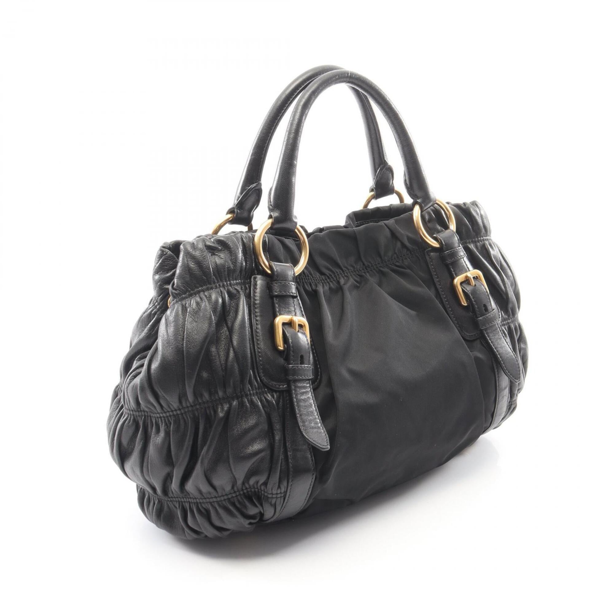 Prada Black Nylon Leather Handbag Tote Bag (Pre-Owned)