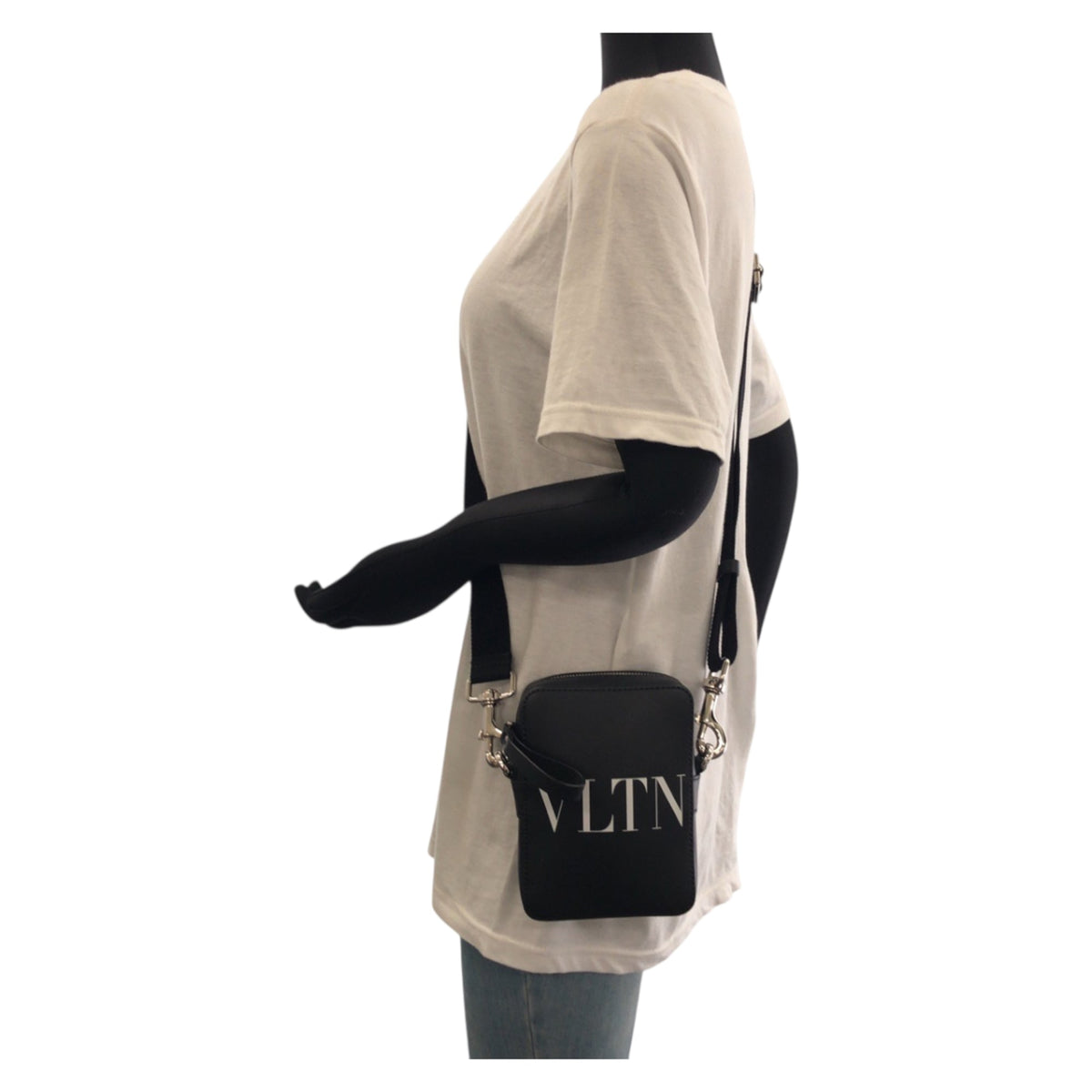 Valentino Black White Leather Pochette Shoulder Bag (Pre-Owned)