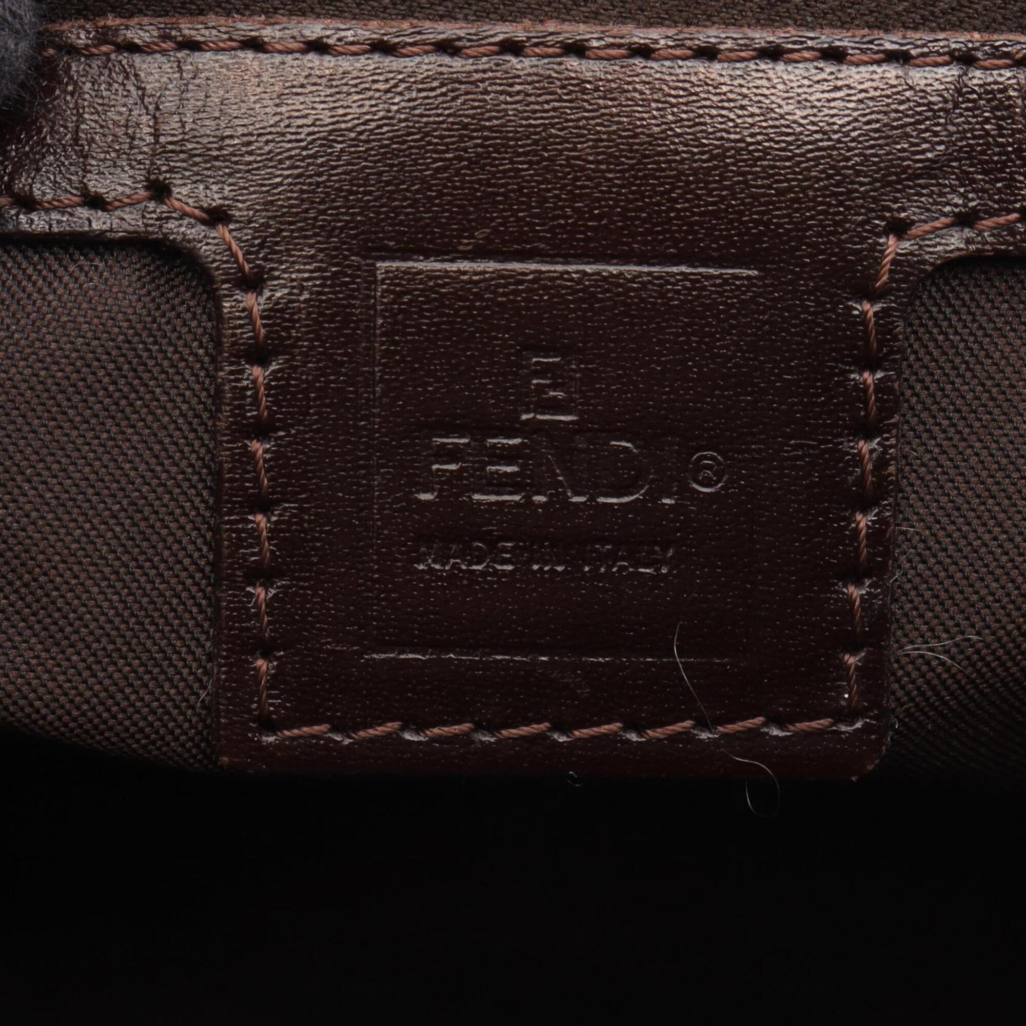 Fendi Beige Black Brown Leather Nylon Canvas Handbag (Pre-Owned)
