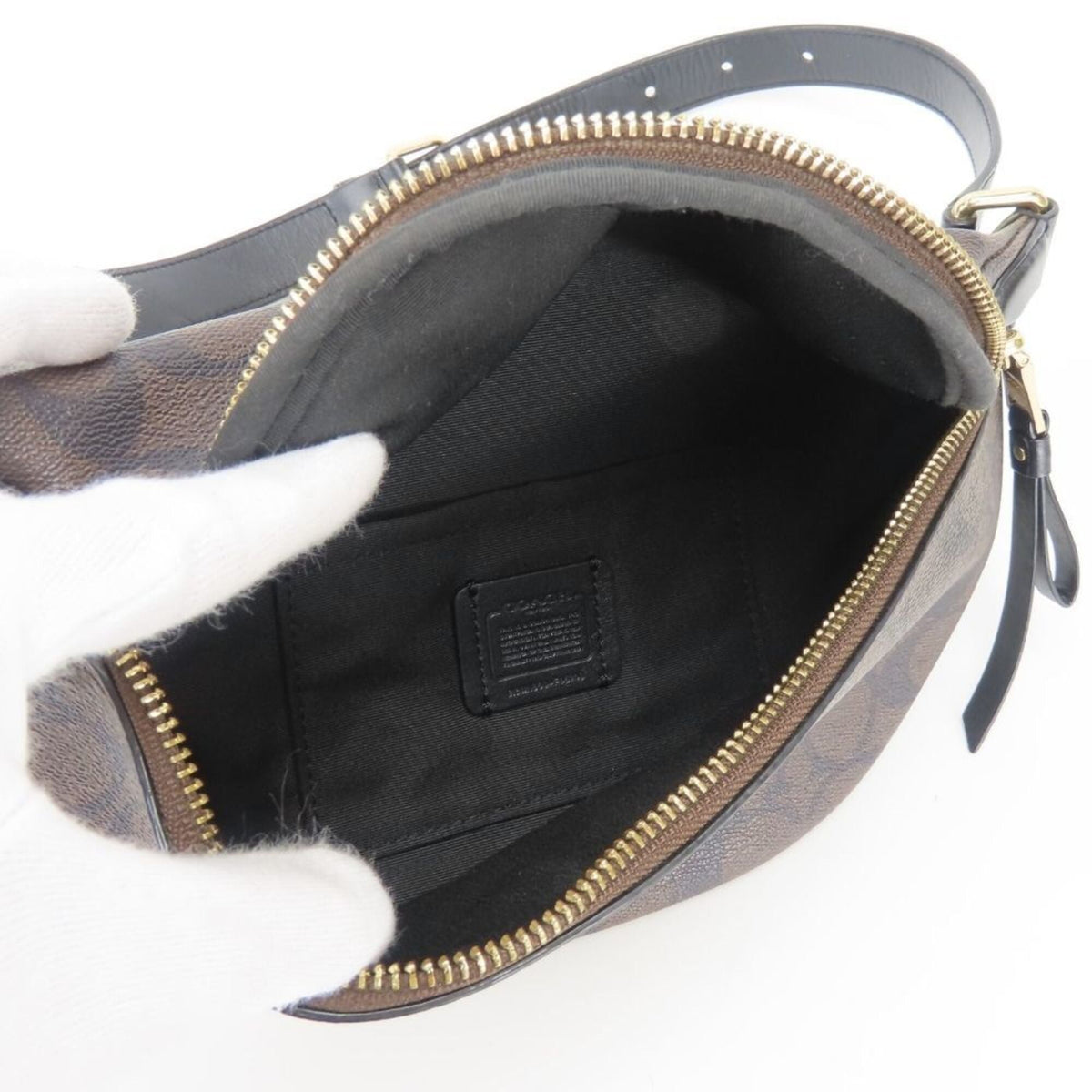 Coach Signature Black Brown Signature Line Sling Bag (Pre-Owned)
