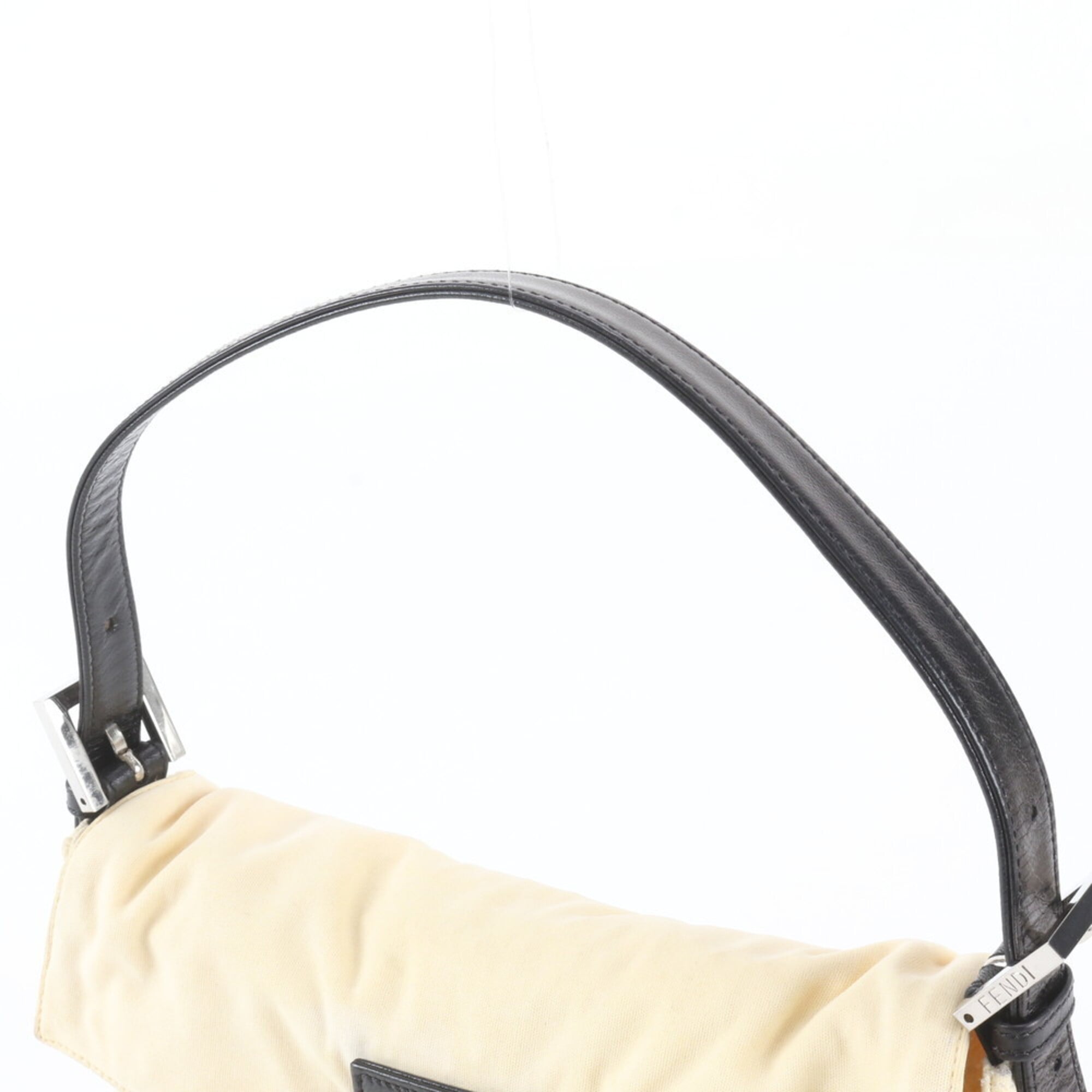 Fendi Beige Black Leather Canvas Handbag Shoulder Bag (Pre-Owned)